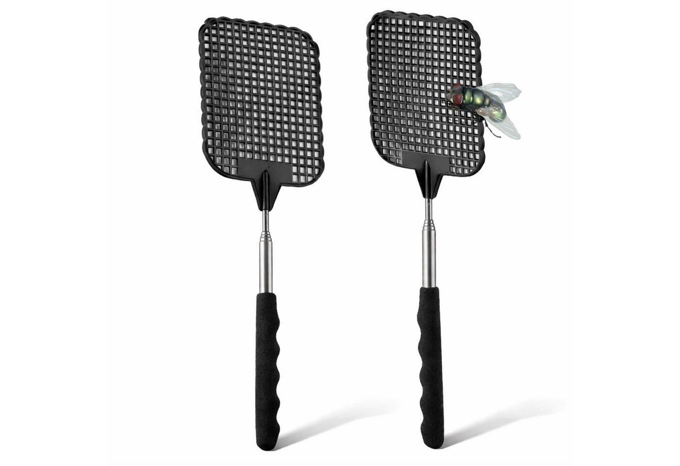 Gartiva® Fliegenklatsche 2er XXL Fliegenklatsche Set - ausziehbar - Teleskop Klatsche, ausziehbar von 27cm bis 73cm