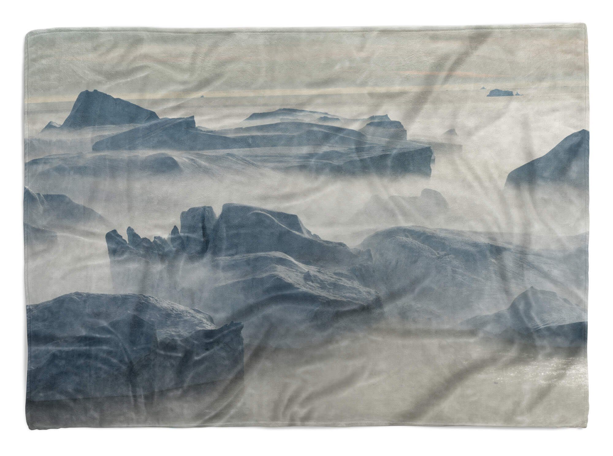 Sinus Art Handtücher Handtuch Strandhandtuch Saunatuch Kuscheldecke mit Fotomotiv Eisberge Schnee Nebel, Baumwolle-Polyester-Mix (1-St), Handtuch