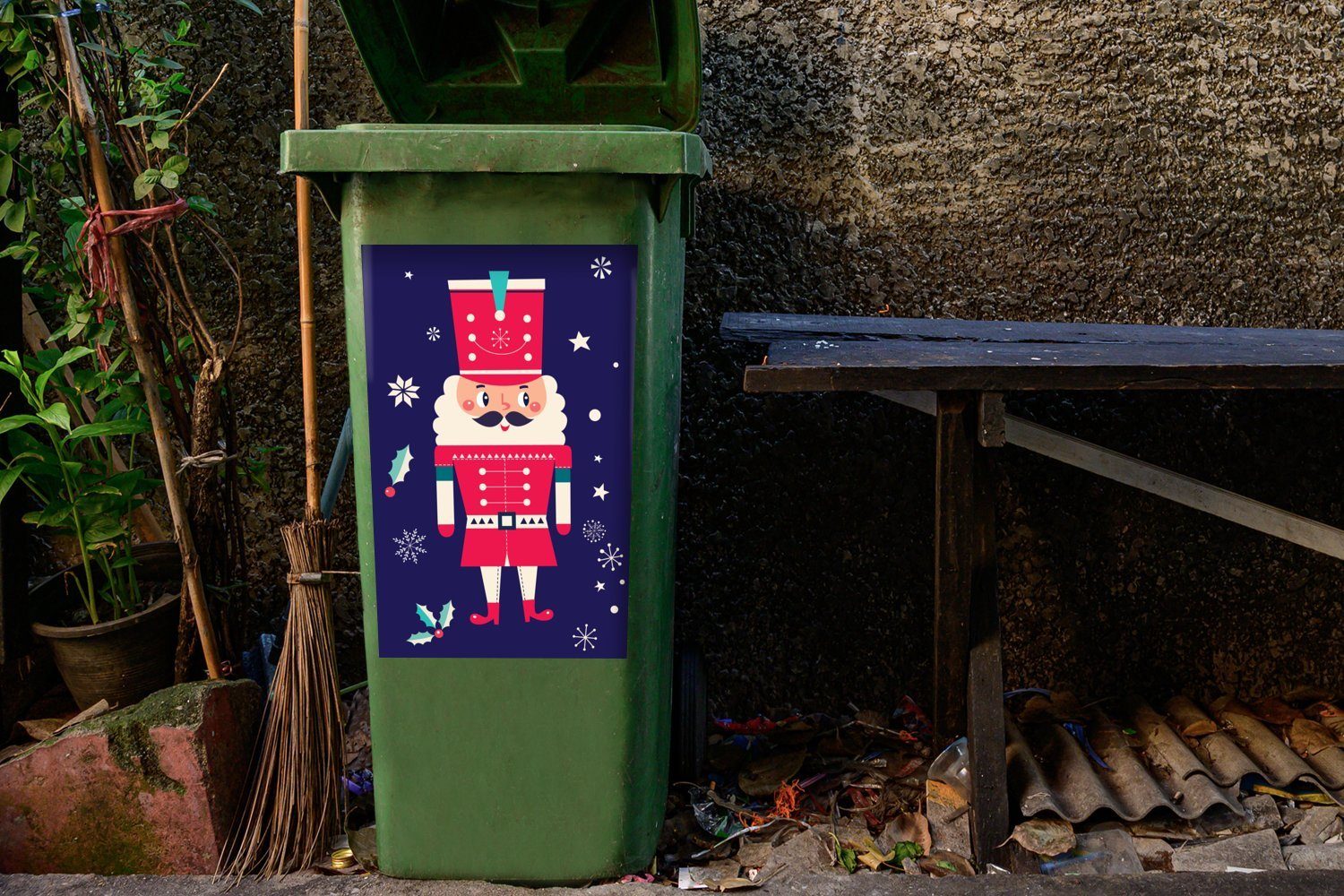 Stechpalme Weihnachten MuchoWow Wandsticker St), Abfalbehälter - Mülltonne, Mülleimer-aufkleber, (1 Schnee - Sticker, Container, Weihnachtsmann -