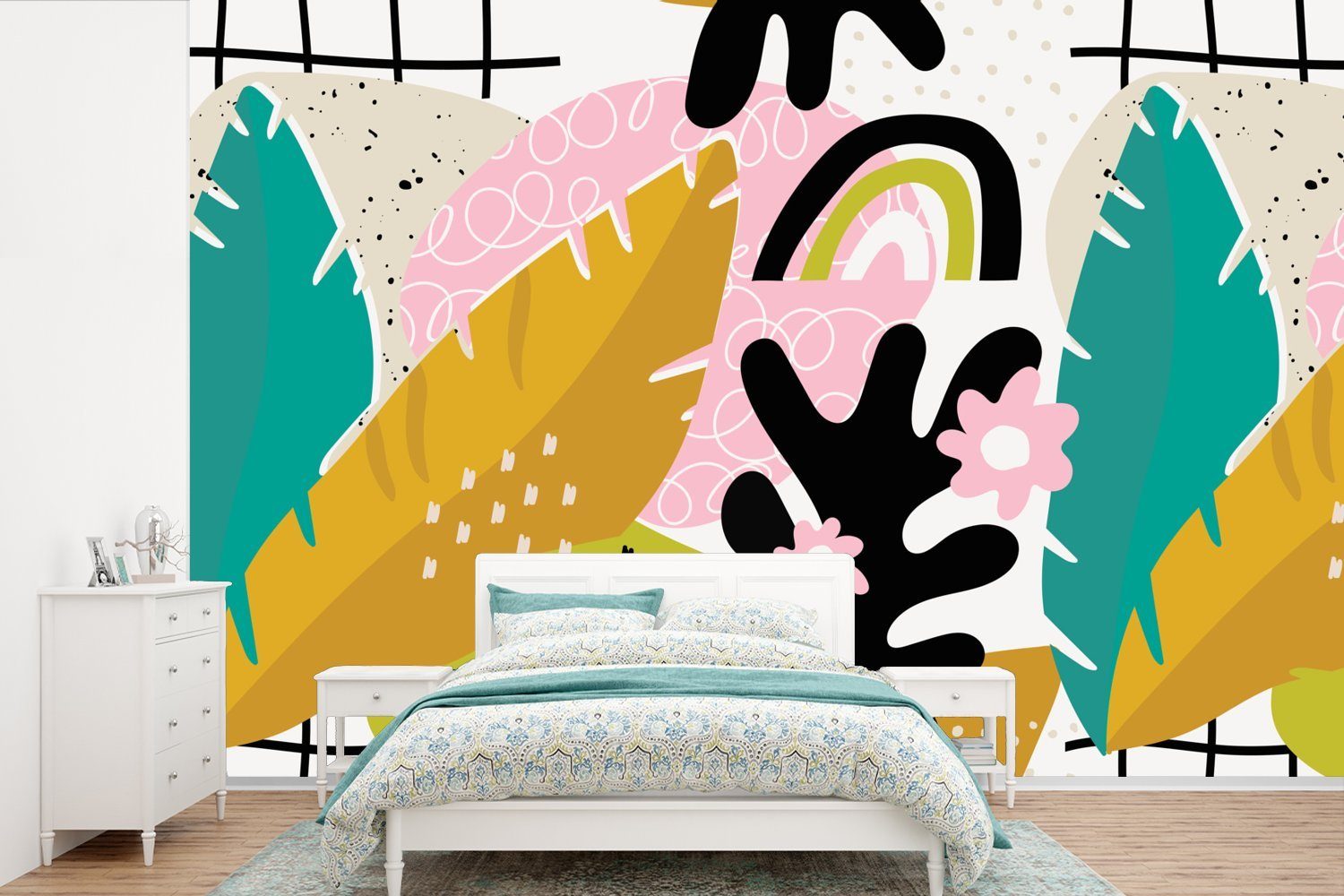 Tapete Wohnzimmer, Matt, - Vinyl Dschungel bedruckt, (6 Pflanzen Schlafzimmer, für Fototapete Kinderzimmer, Muster, MuchoWow St), - Wallpaper