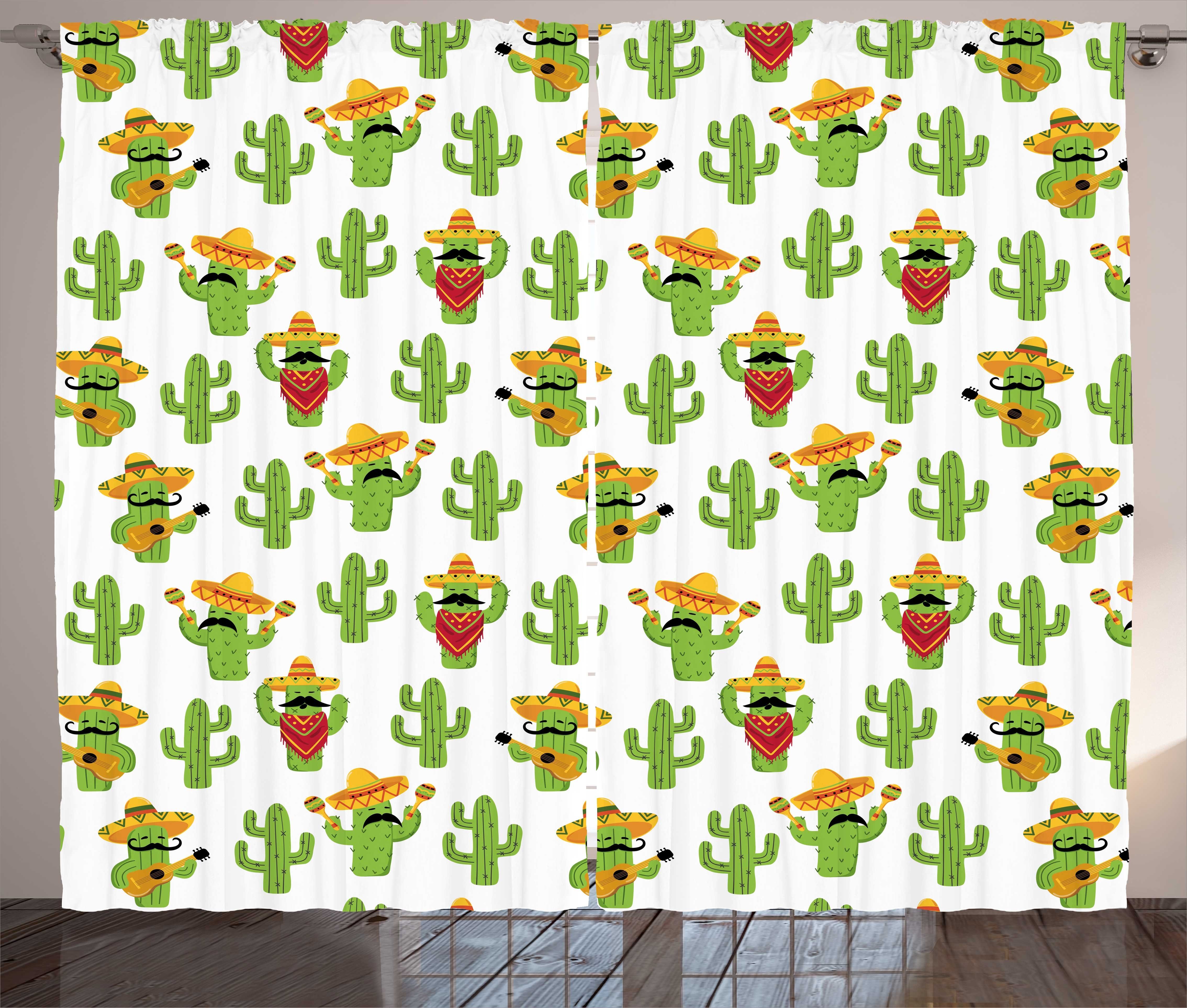 Gardine Schlafzimmer Kräuselband Vorhang mit Schlaufen und Haken, Abakuhaus, Cinco de Mayo Cactus Charaktere Fun