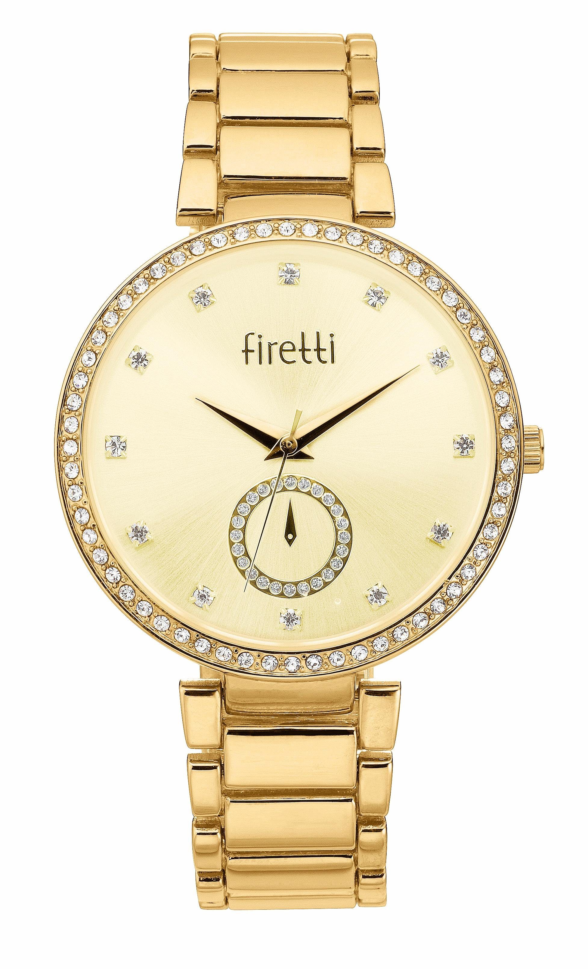 Firetti Quarzuhr, (Set, 4-tlg., inkl. Ohrstecker und Kette mit Anhänger), Armbanduhr, Damenuhr, Glassteine, ideal auch als Geschenk