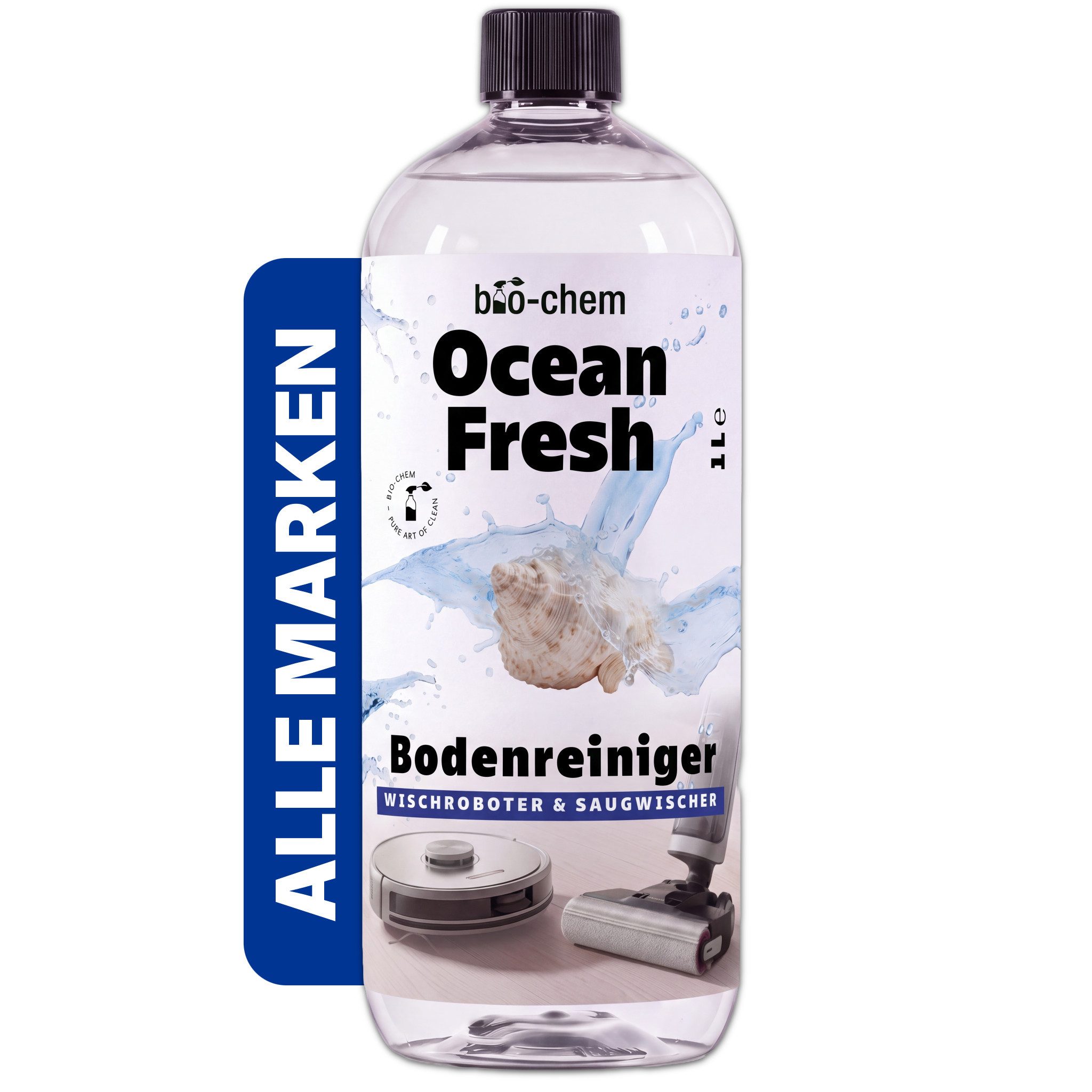 bio-chem Wischroboter Reinigungsmittel Saugwischer schaumarm 1 L Ocean Fresh Fussbodenreiniger (1-St. Bodenreiniger Zusatz 1 Liter je Flasche, Duft Ocean Fresh Premiumduft Ocean Fresh: maritime Klarheit)