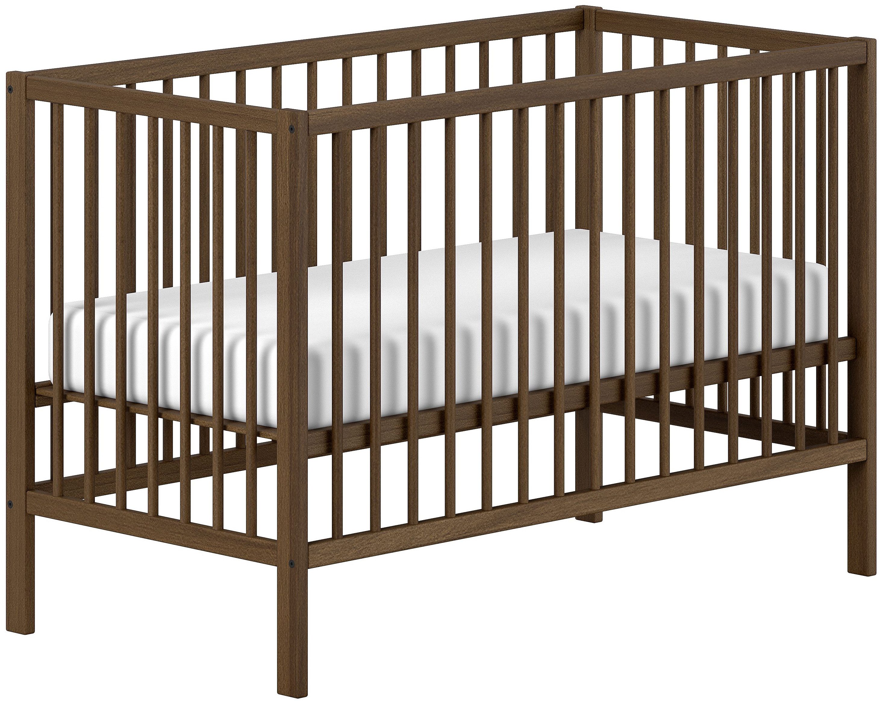 Vipack Babybett DINO, ideal für Ihr Kinderzimmer, Made in Europe, Buche massiv, 60/120cm, Liegehöhe 3-fach höhenverstellbar, Buche Nussbaumfarbig