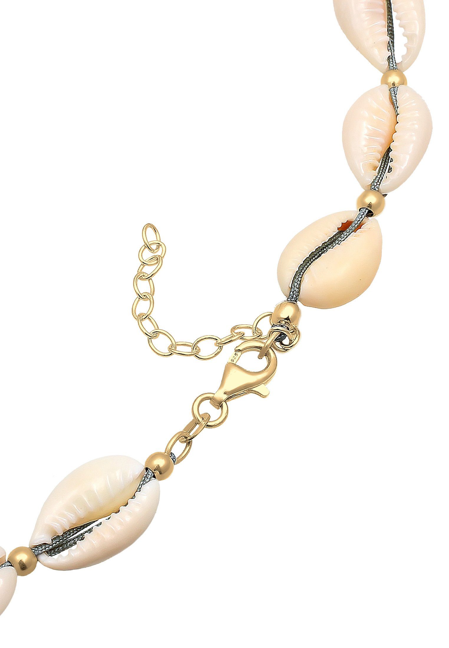 Elli Kette mit Anhänger Choker Kauri Muscheln Beach 925 Silber vergoldet, Muschel