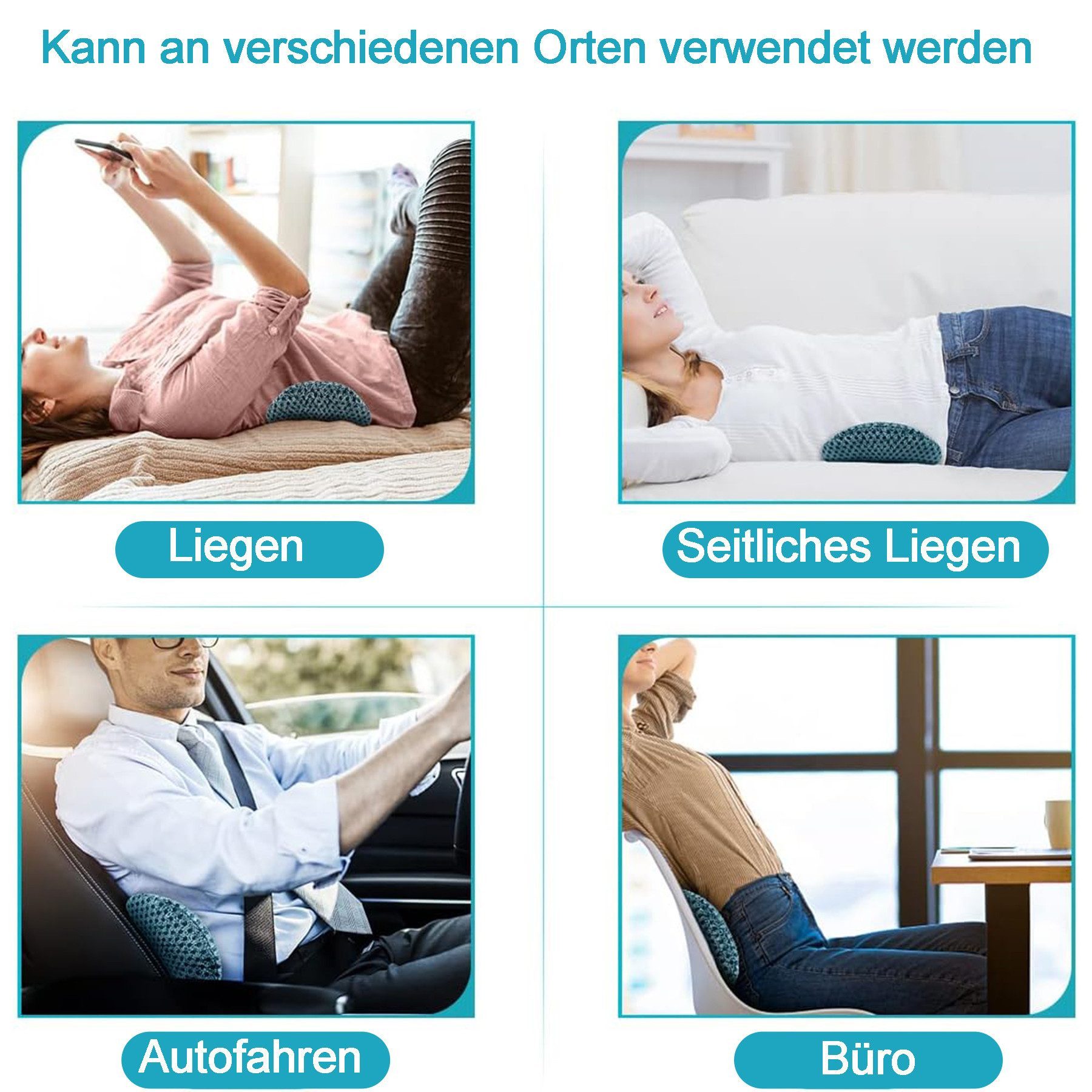 Mutig Rückenkissen Ergonomisches Lendenkissen, Memory Foam Rückenkissen, Lendenstützkissen für Auto, Bürostuhl, Bett, Rückenpolster zur Druckentlastung, für komfortable Unterstützung, 22 × 13 cm