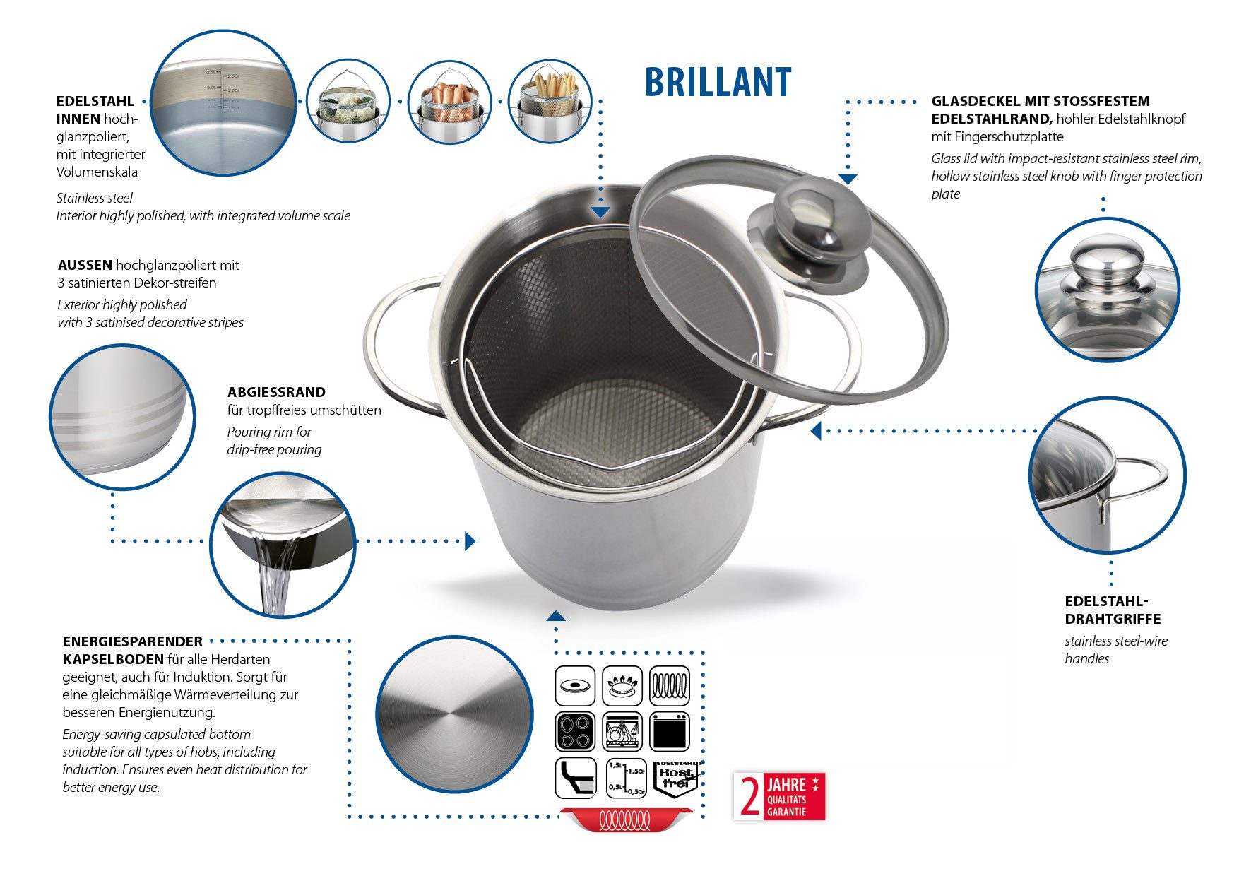 Elo Basic Spargeltopf Brillant, Edelstahl, Ø 16 cm, Induktion