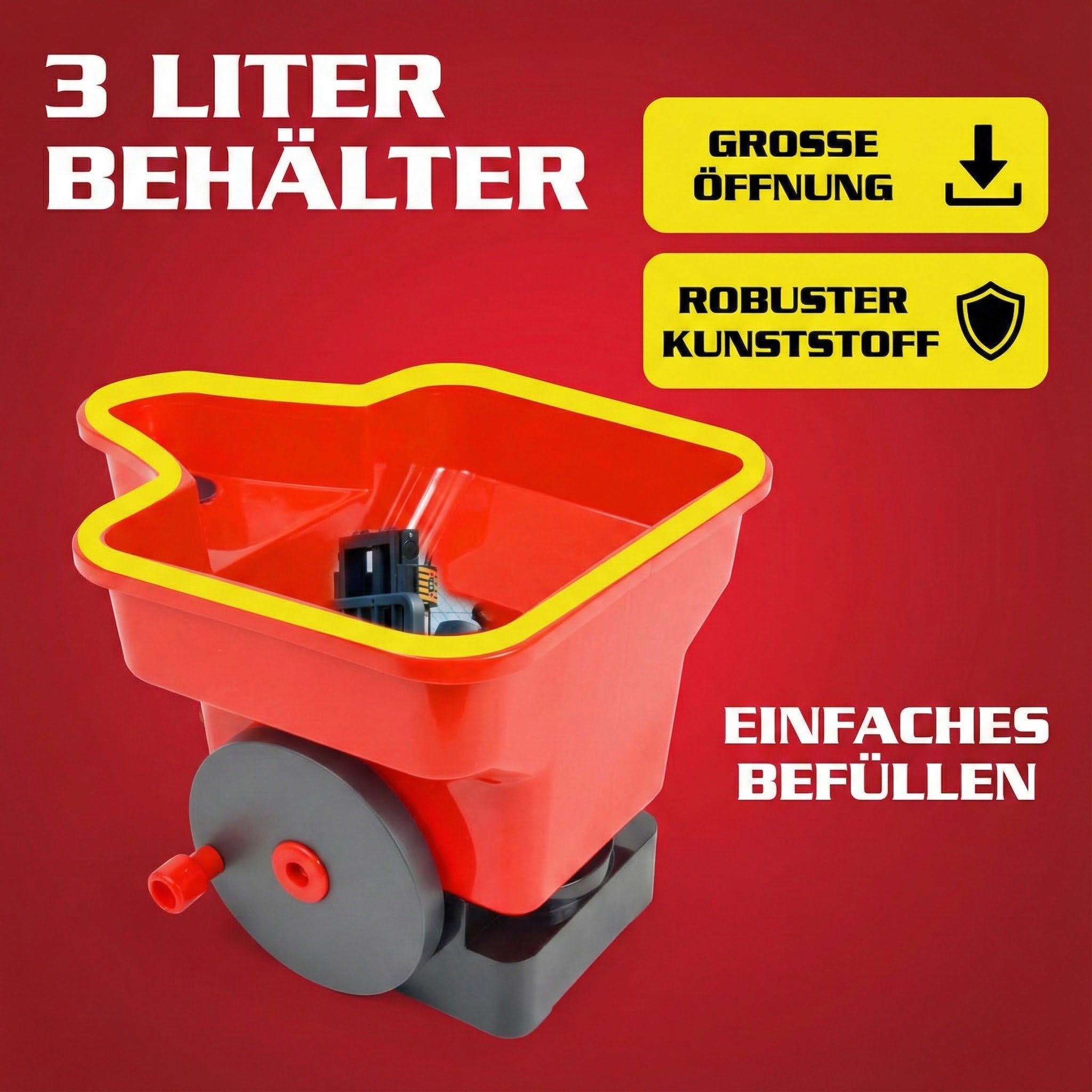 Hecht Handstreuer 33 Salzstreuer Düngerstreuer Saatugtstreuer Sommer Winter, 3,00 l Füllmenge, 3-stufige Streumengenegulierung