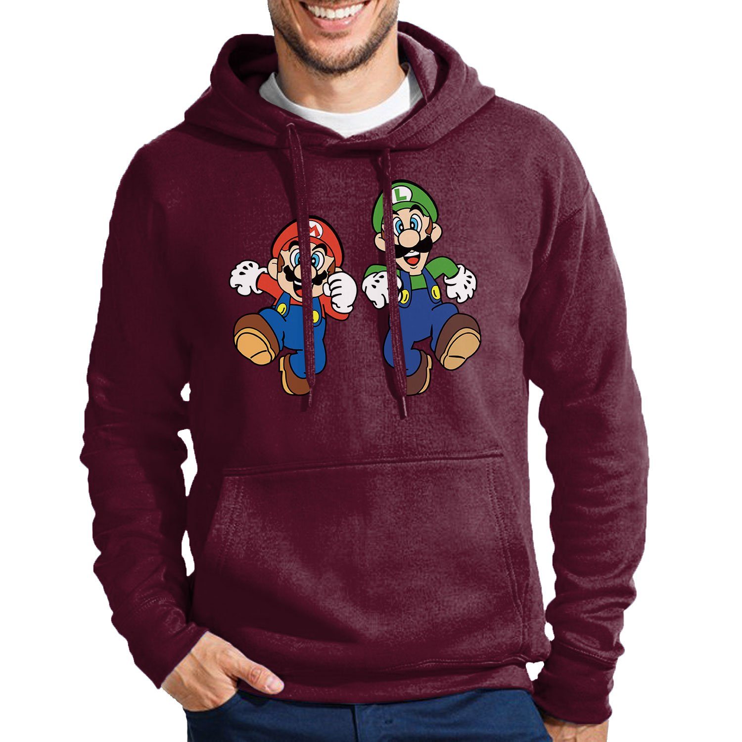 Konsole Kapuze Luigi & Hoodie Mario Mit Brownie Blondie Super Luigi & Nintendo Burgund Herren