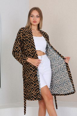 Bongual Morgenmantel leichter Bademantel Kimono graphisches Muster, Gürtel