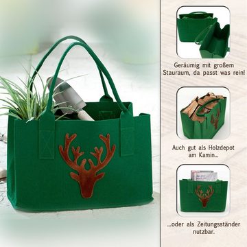 Casamia Dekokorb Filztasche Shopper mit Schriftzug von Herzen grau o. Hirschkopf grün