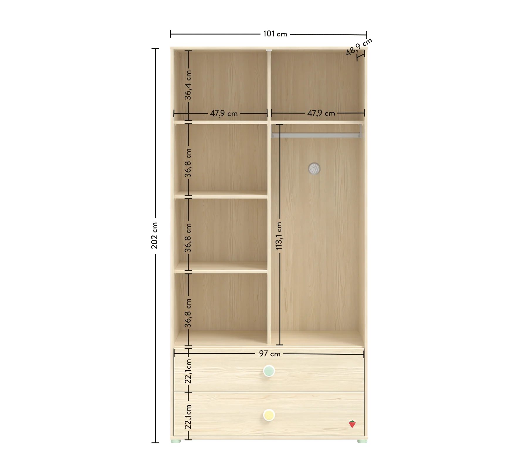 Möbel-Zeit Kleiderschrank MONTES natur, 2-trg.