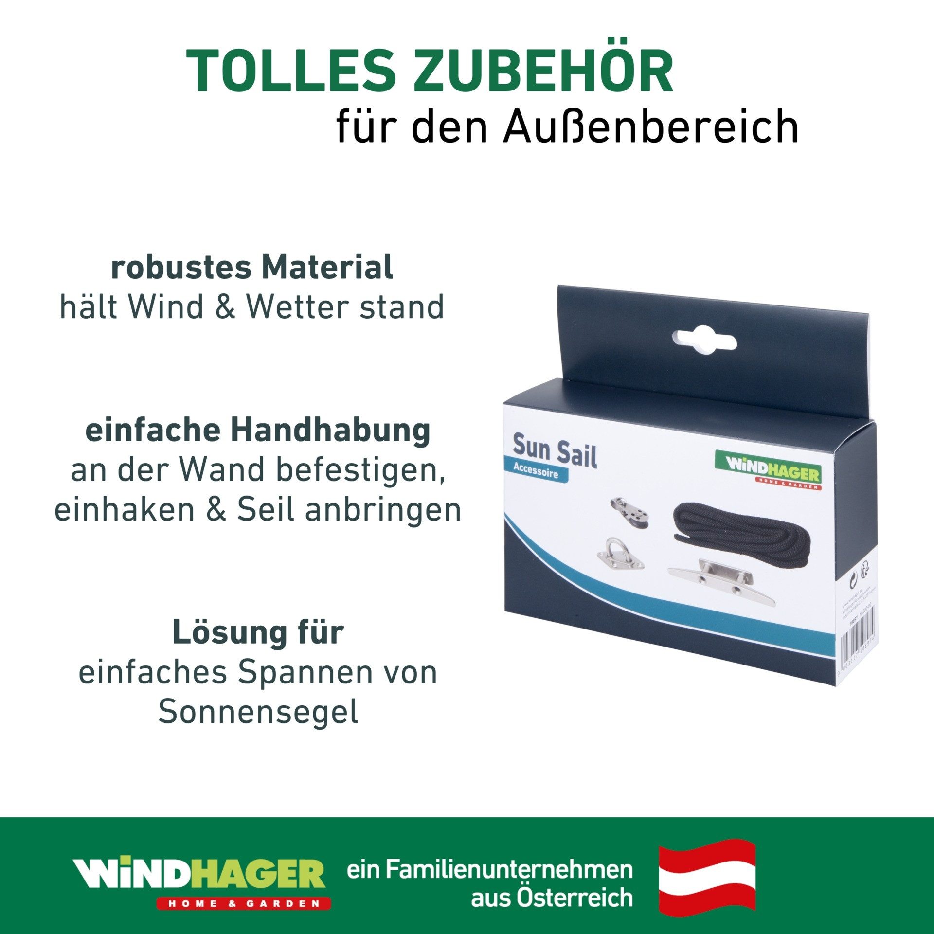 Windhager Seilspanngarnitur Seilzug Set, Zubehör für Sonnensegel, (1-St), Montageset aus Edelstahl, robust und langlebig
