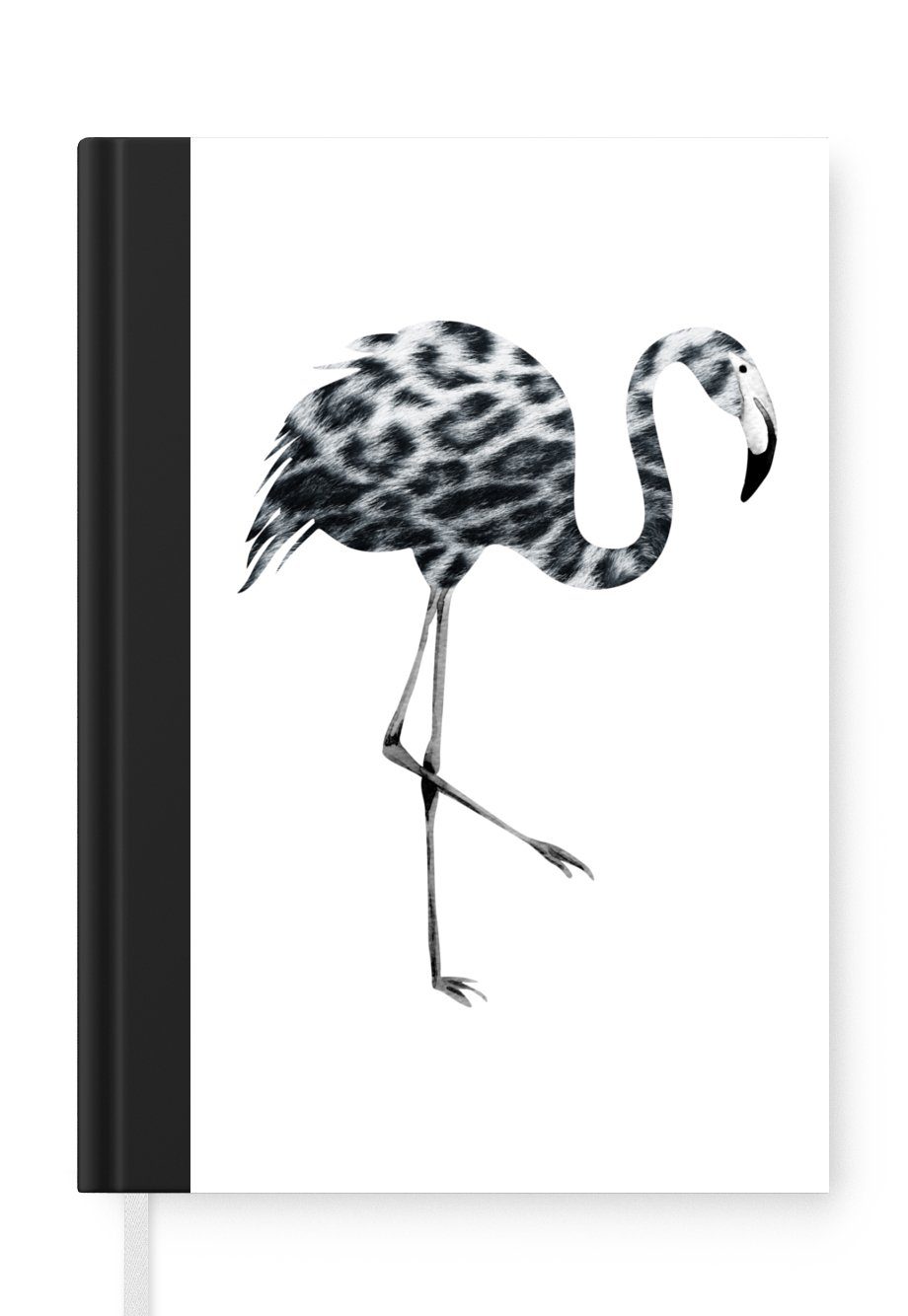 MuchoWow Notizbuch Flamingo - Schwarz und weiß - Pantherdruck, Journal, Merkzettel, Tagebuch, Notizheft, A5, 98 Seiten, Haushaltsbuch