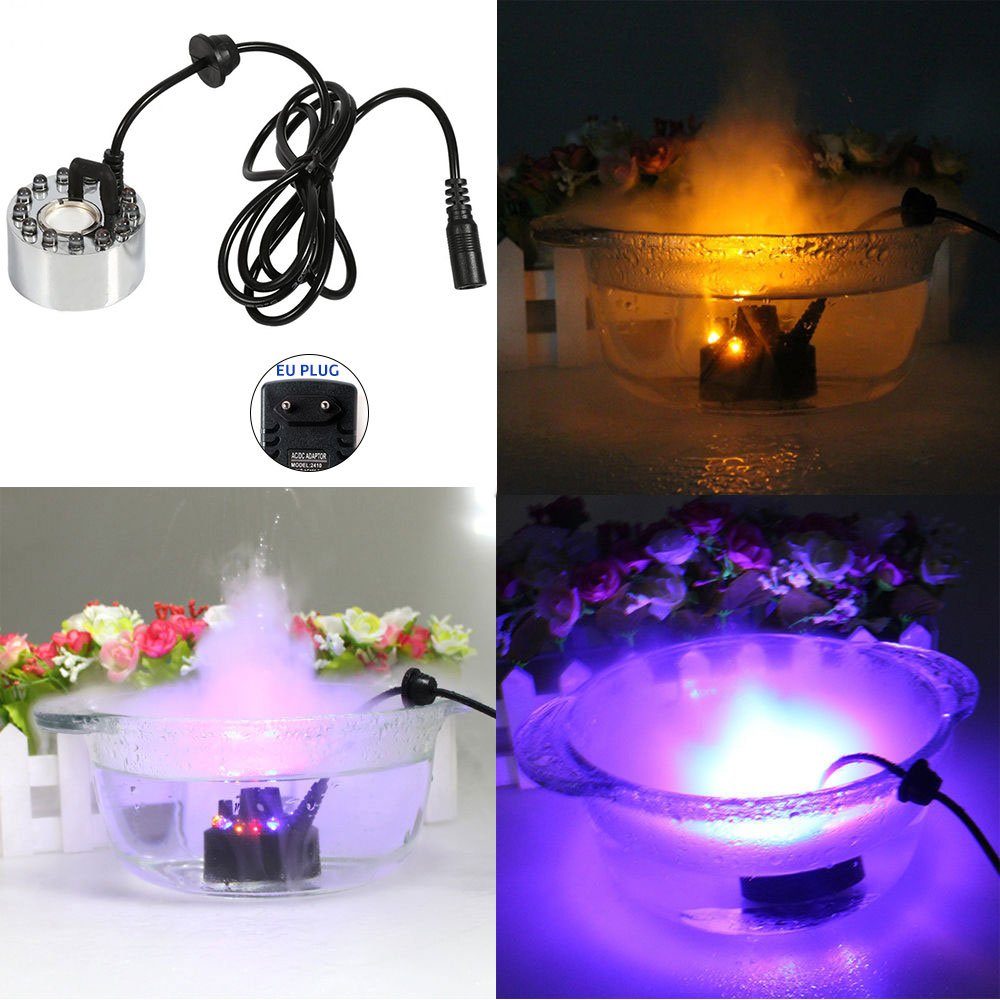 Ultraschall LED Silber Teich Vernebler, Teich-Nebler Nebelmaschine Luftbefeuchter, Aquarium Rosnek Farbwechsel,