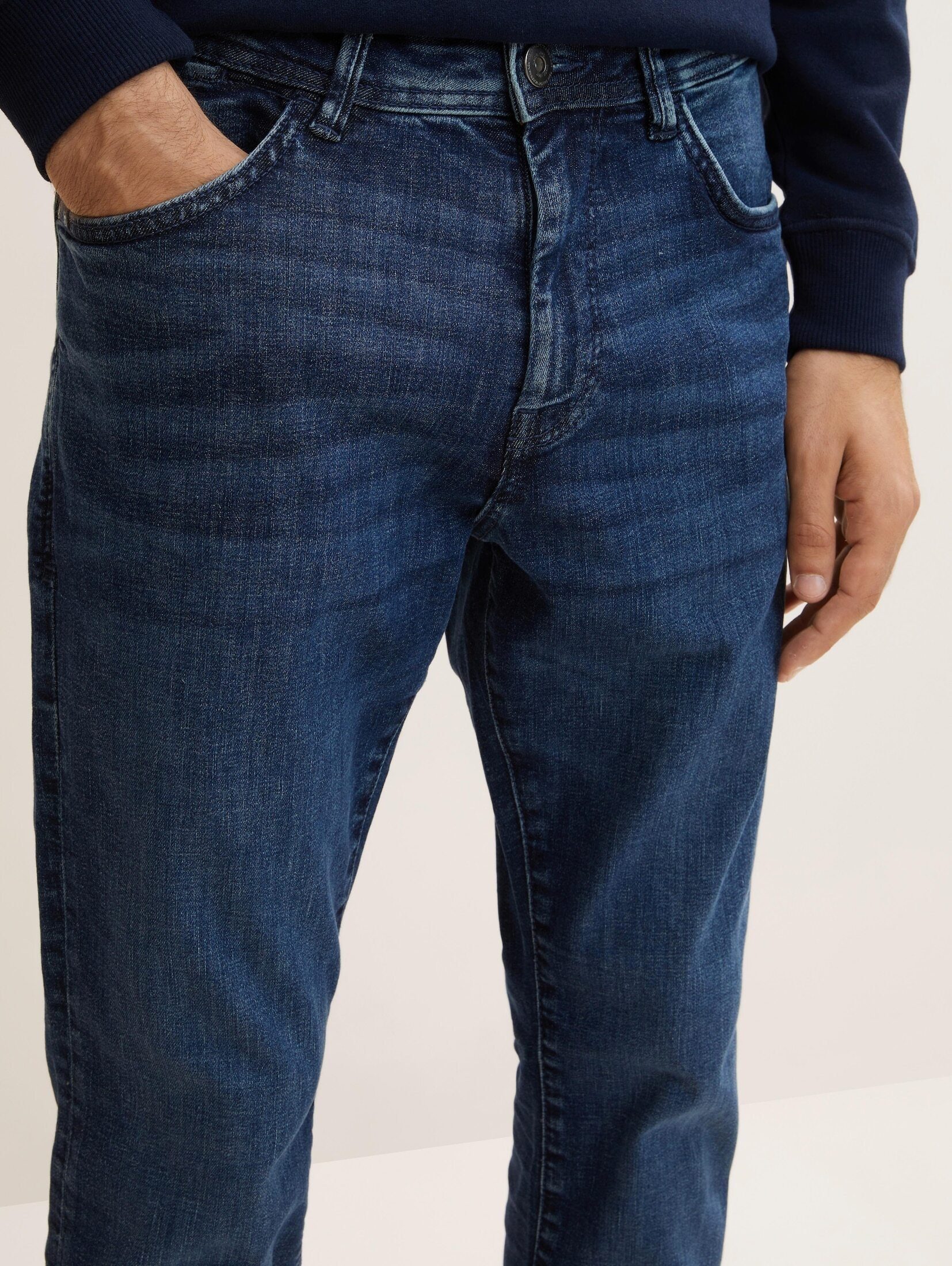 Stone Straight-Jeans LYCRA Blue Denim ® Jeans mit Regular Mid Josh TAILOR Slim Used TOM