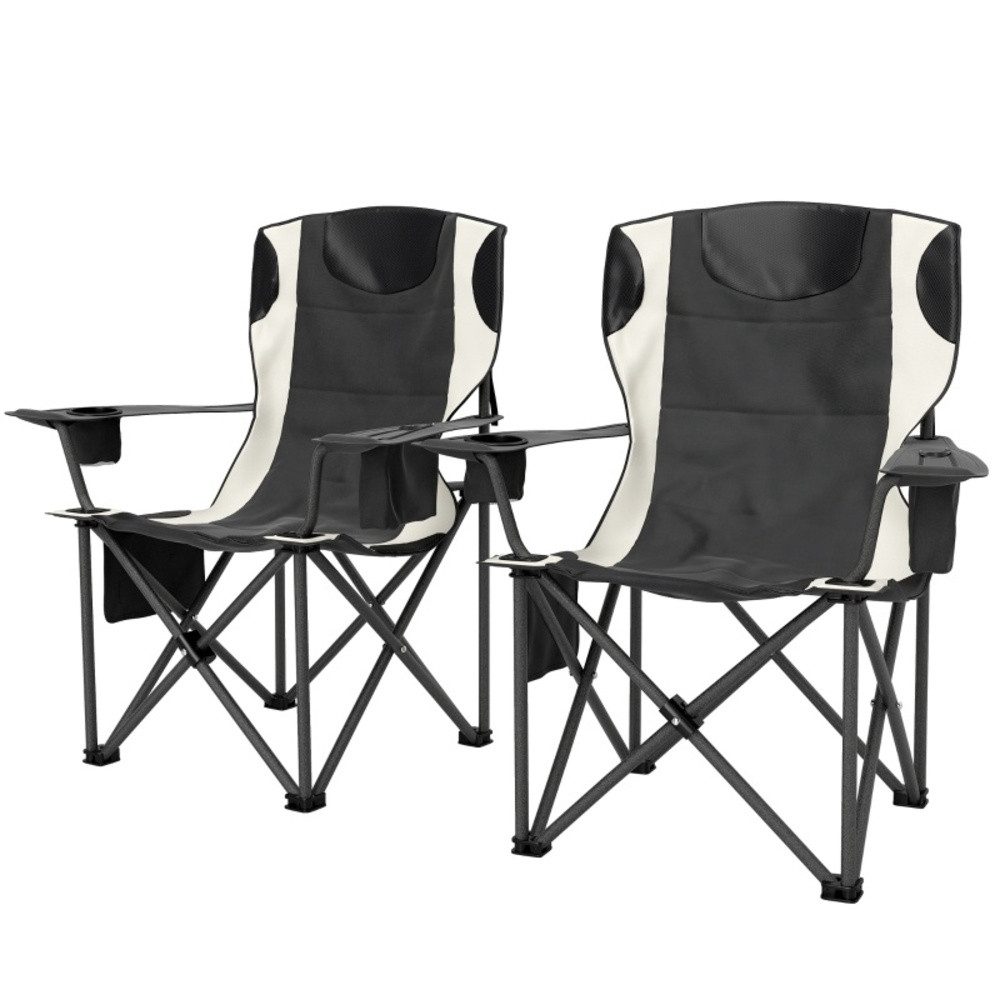 CHICFURN Campingstuhl 2er Set Faltstuhl mit Armlehnen Getränkehalter und Kopfstütze (Packung, 2 St), Mit Kühltasche, bis 120 kg belastbar, Angelstuhl für Garten