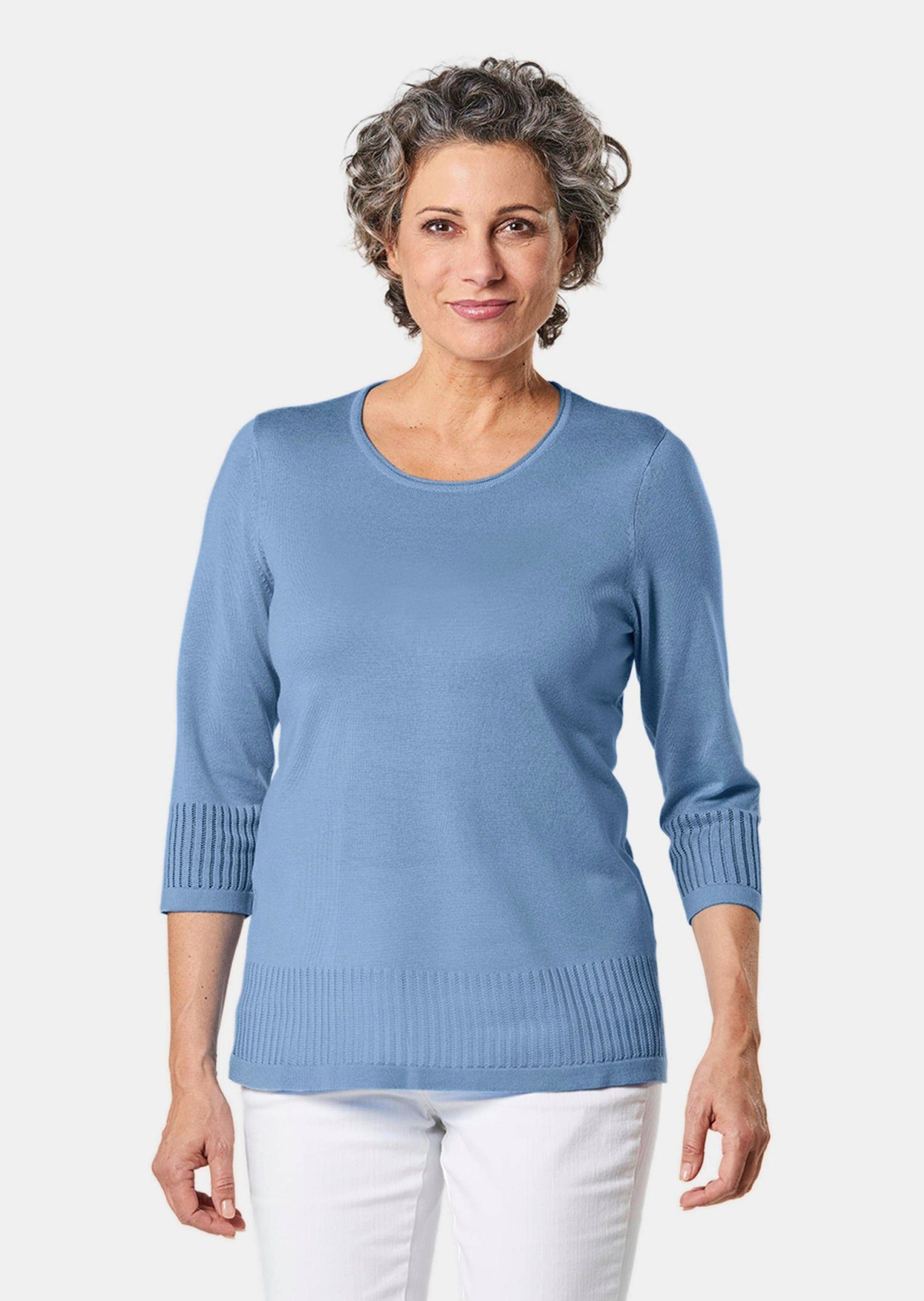 GOLDNER 3/4 Arm-Pullover Gepflegter Ajour-Pullover mit femininen Durchbrüchen regattablau