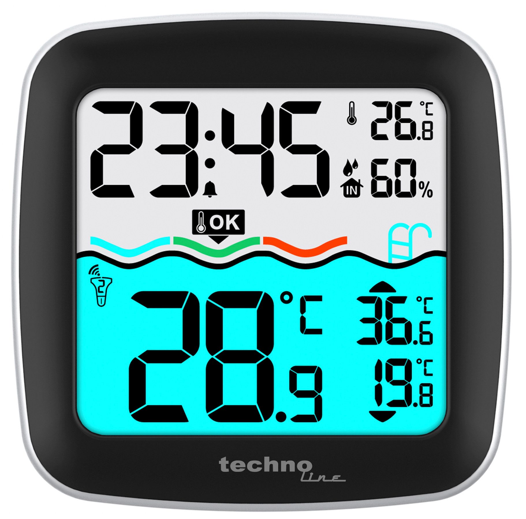 technoline Schwimmthermometer WS 9059, besteht aus Poolsensor und Innenstation, Digitales Poolthermometer mit Innenstation