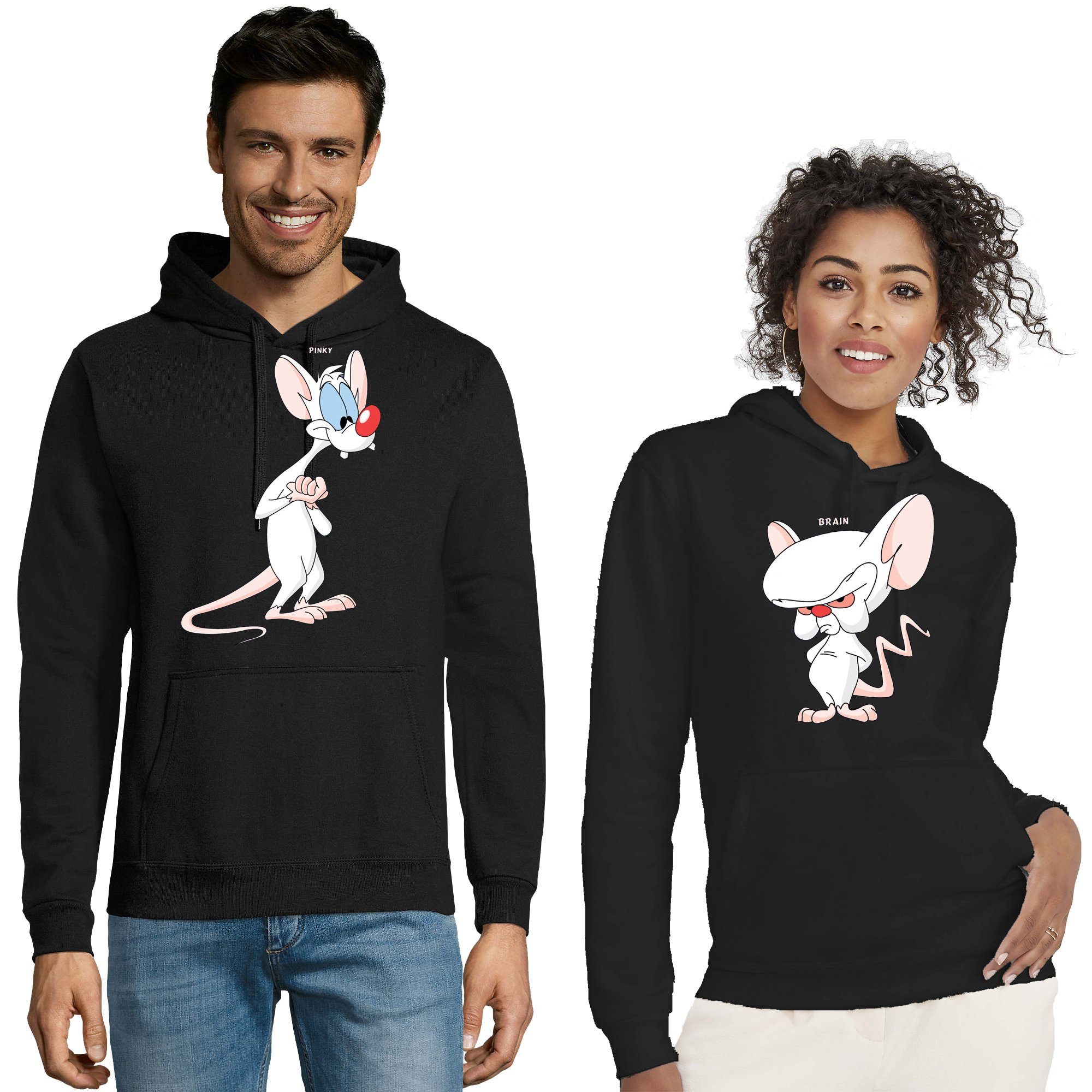 Blondie & Brownie Hoodie Unisex Hoodie Pullover Pinky Brain Weltherrschaft BFF Friends Paar mit Kapuze Brain / Schwarz