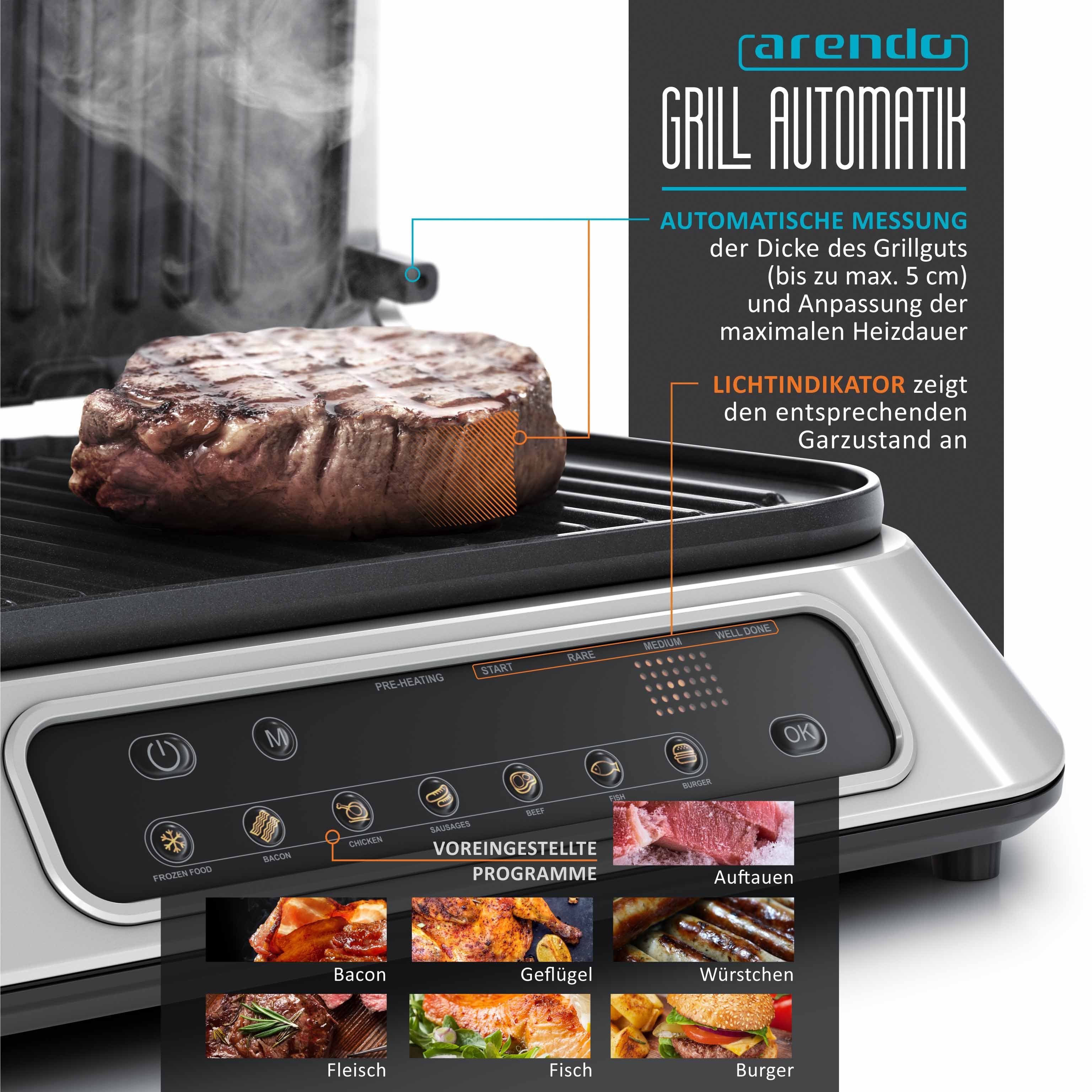 Arendo Kontaktgrill Elektrogrill, elektrischer Tischgrill, Sandwichmaker, 1900 W, Multi Grill mit Digitalsteuerung, Panini Grill, abnehmbare Platten