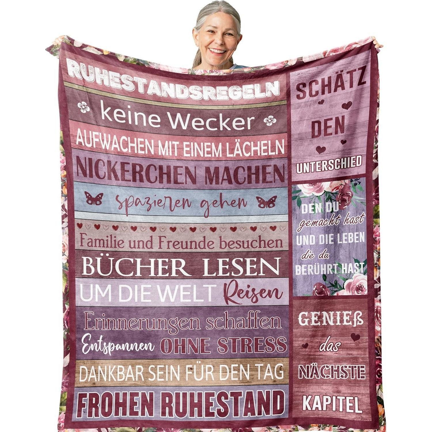 Yesbird Tagesdecke Ruhestandsdecke für Frauen 150x130CM Geschenk Kollegin