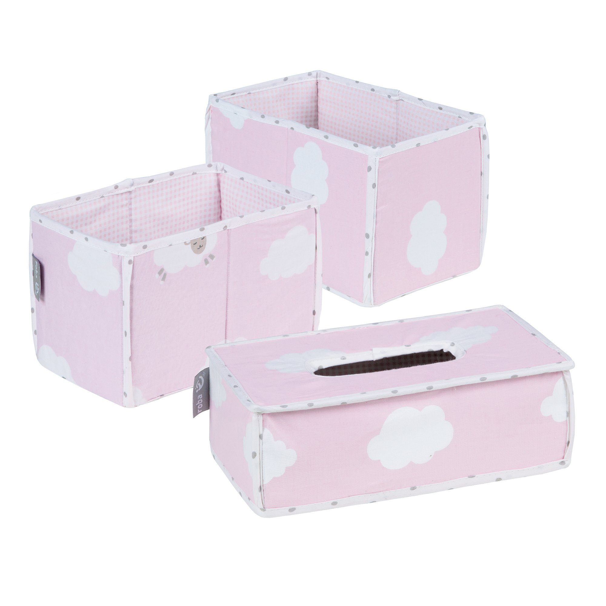 roba® Badorganizer Pflegeorganizer-Set (3 St), 2 Boxen für Windeln & Zubehör, 1 Feuchtücherbox Kleine Wolke rosa