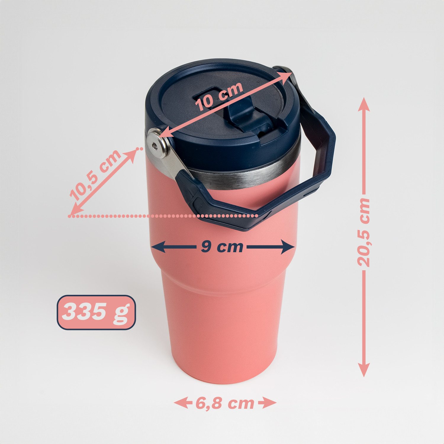 KVOTA Thermobecher Becher mit abnehmbarem Strohhalm im Deckel und Tragegriff, 500 ml, 1-tlg., Edelstahl, Kunststoff, Strohhalm-Deckel