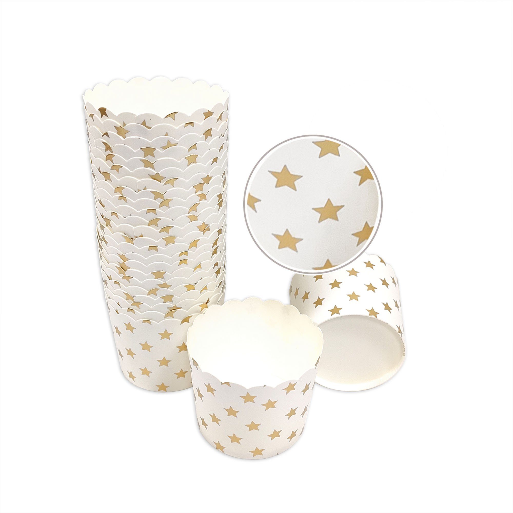 Frau WUNDERVoll Muffinform Muffin Backformen, groß Durchmesser 6,1 cm, weiße goldene Sterne, (25-tlg)