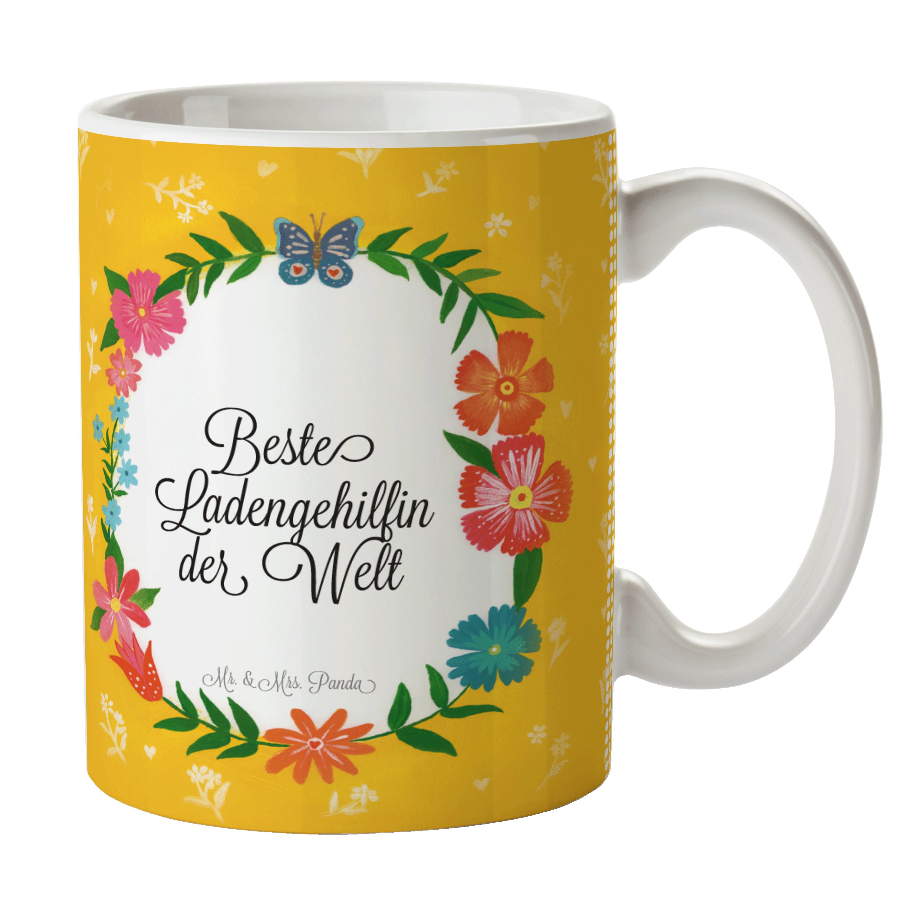 Mr. & Mrs. Panda Tasse Ladengehilfin - Geschenk, Becher, Abschluss, Teetasse, Tasse Sprüche, Keramik