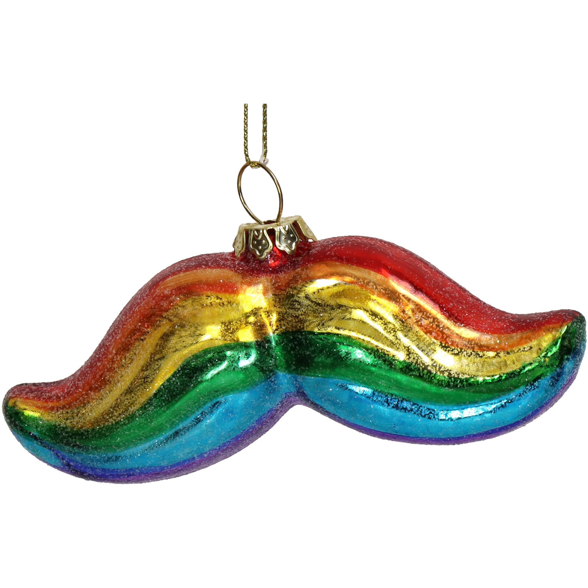 HD Collection Christbaumschmuck, Christbaumschmuck 10cm Glas Schnurrbart Figur in Regenbogen Farben