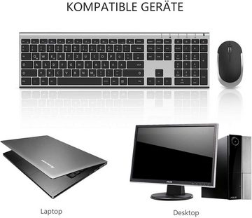Seenda Kabellos, 2,4GHz USB, Ultraslim Wiederaufladbare Tastatur- und Maus-Set, vollständiges QWERTZ-Layout, Leise Funktastatur mit Maus für PC/Laptop