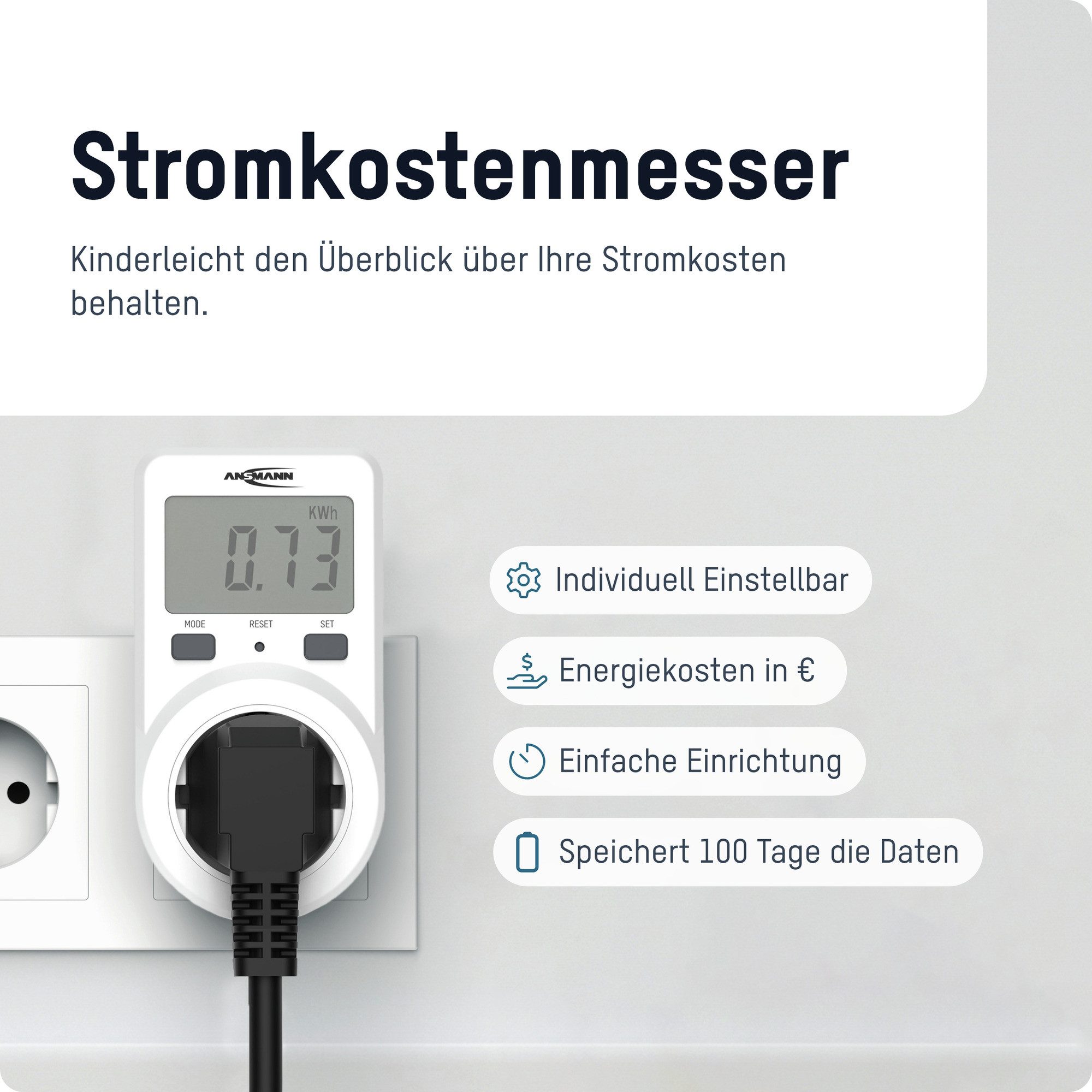 ANSMANN AG Funksteckdose Energiekostenmesser APM 1, digitaler & kompakter Stromverbrauchszähler