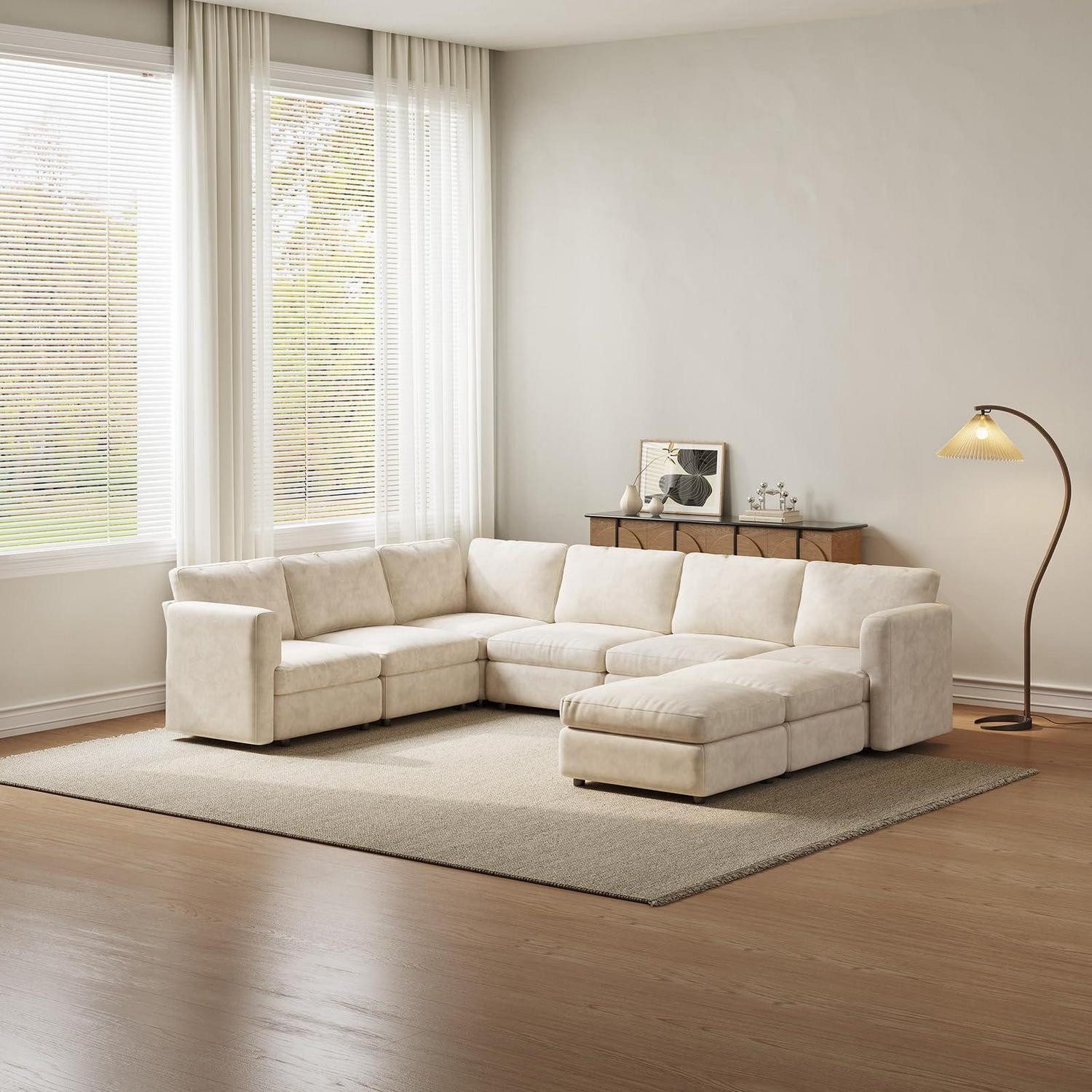 LuxusKollektion Ecksofa Ecksofa Stoff Ottomane Polstersofa Wohnzimmer 6-sitzer mit 2 Ottomanen