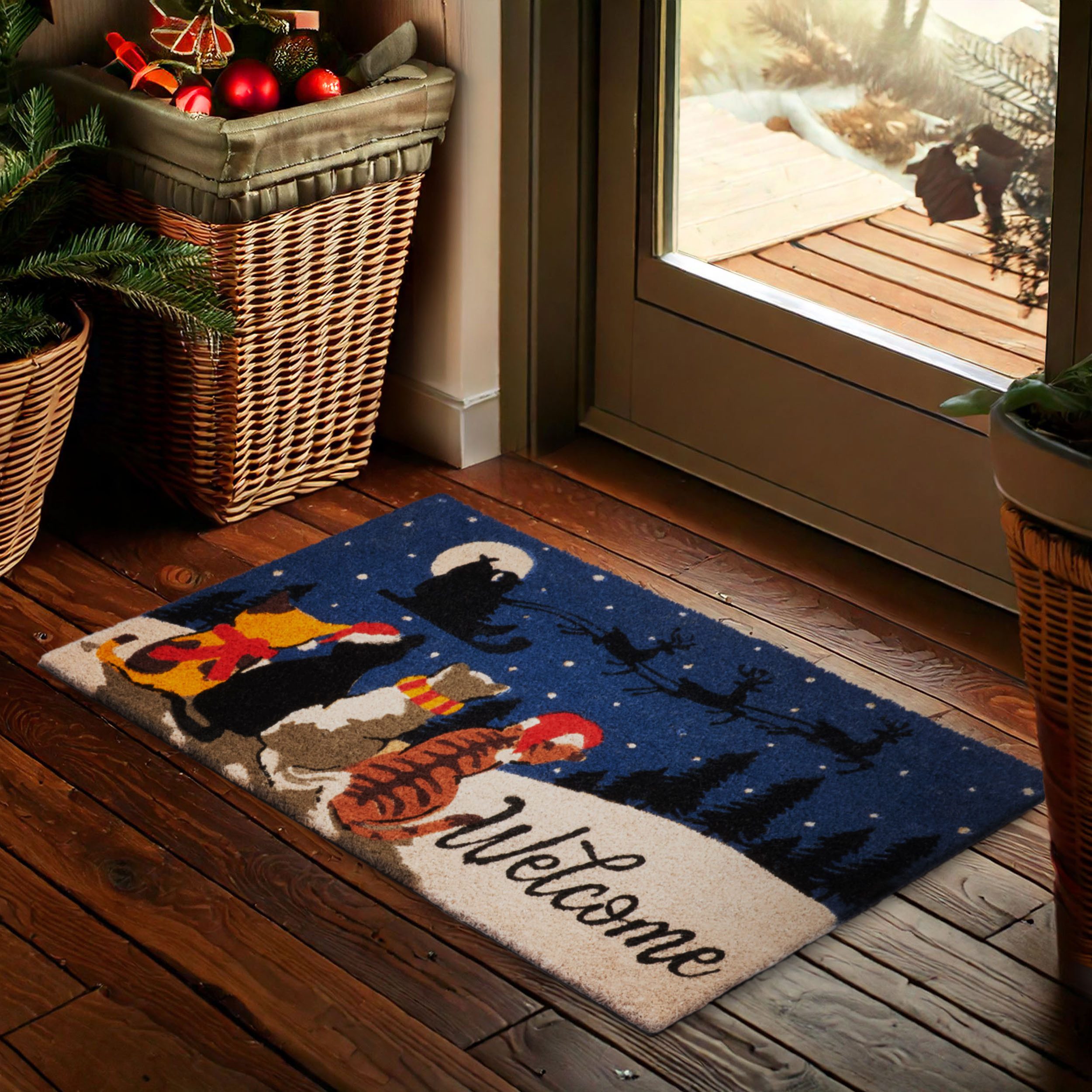 BRUBAKER Fußmatte Welcome - 45 x 75 cm Weihnachtsfußmatte mit Katzen im Sch günstig online kaufen