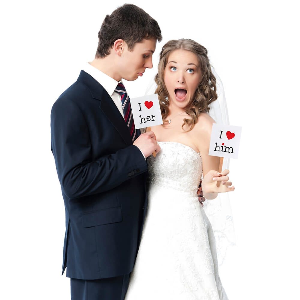 partydeco Fotohintergrund Foto-Booth Schilder Hochzeit I love her/I love him, Hochzeit