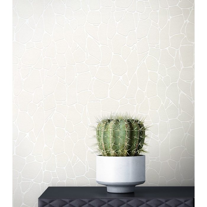 Newroom Vliestapete Weiß Tapete Modern Stein - Mosaiktapete Perlmutt Fliesen Mosaik für Bad Küche Wohnzimmer
