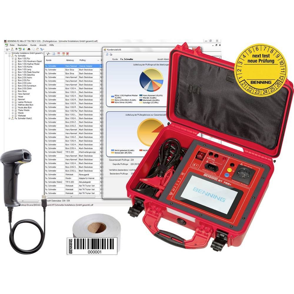 Gerätetester-Set mit Prüfung Farb-Touchscreen, zur Koffer elektrischer, Benning inkl. Multimeter