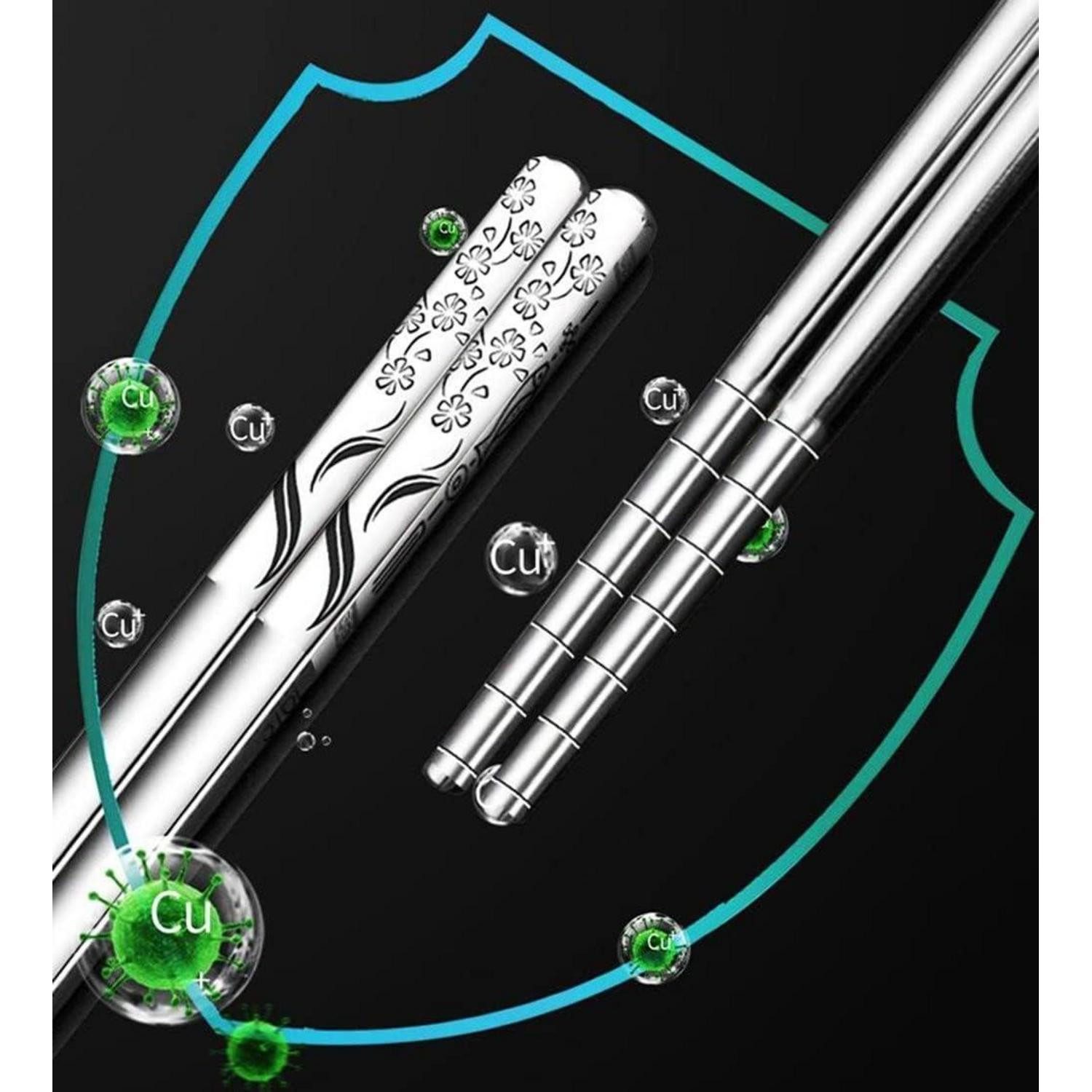 LuxusKollektion Essstäbchen Essstäbchen Edelstahl 5 Paar Lasermuster Geschenkset – Bild 5 von 5