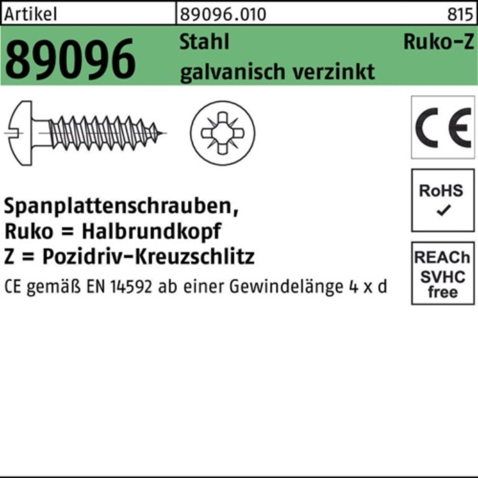 Reyher Spanplattenschraube 1000er Pack Spanplattenschraube R 89096 HAKO PZ 3,5x12-Z Stahl galv.ve