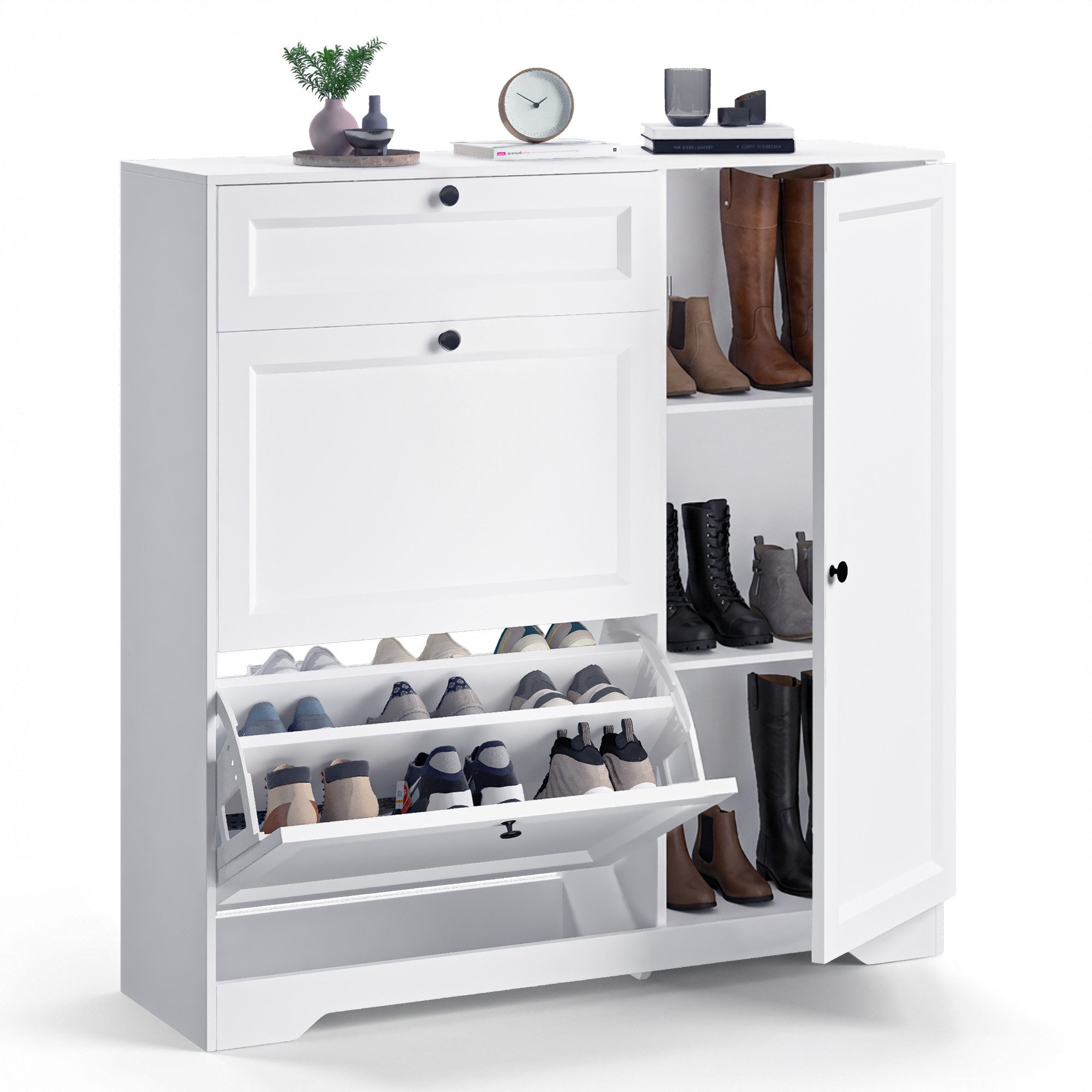 Bealife Schuhschrank mit 2 oder 3 Türen + integrierter Schublade, für 10–12 Paar Schuhe