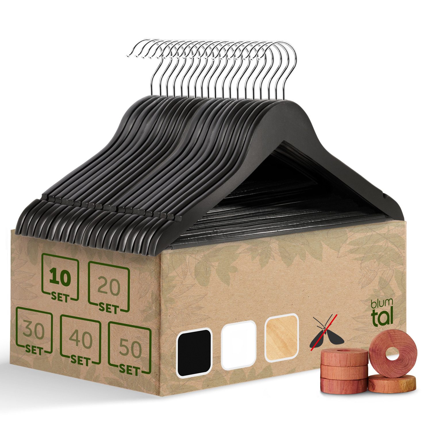 Blumtal Kleiderbügel Rutschfest aus Holz mit Rockkerbe und Hosensteg, (10-tlg), 360° drehbar