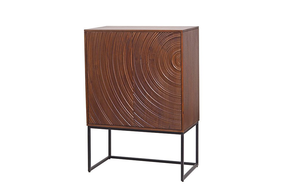 riess-ambiente Highboard ORBIT 120cm braun / schwarz – Mangoholz, 3D-Front, Metall, Stauraum (Einzelartikel, 1 St), Massivholz-Hochschrank mit Push-to-open – ideal für moderne Wohnräume