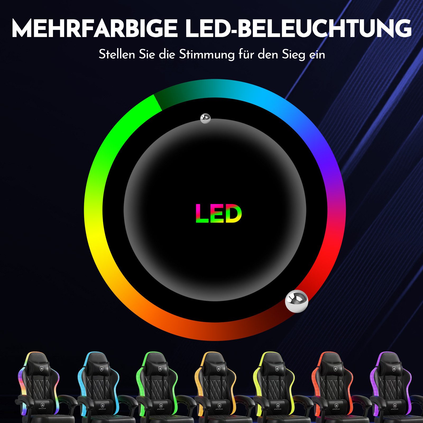 GTPLAYER Gaming-Stuhl Bürostuhl Gaming Chair mit LED Lichtleiste, Gamer Stuhl, Rückenlehne mit Aufbewahrungstasche PC Stuhl mit Fernbedienung – Bild 4 von 5