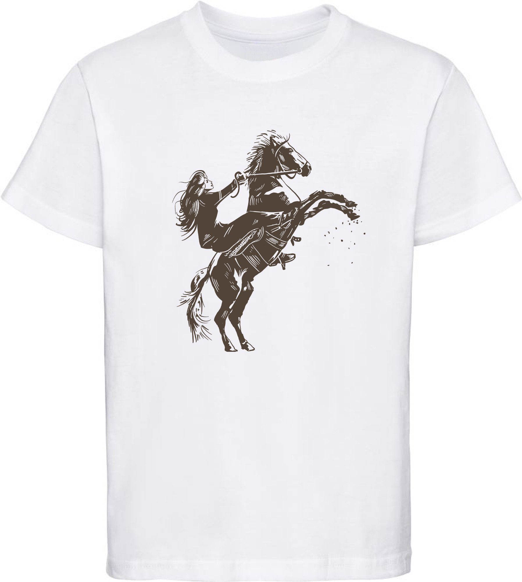 T-Shirt Pferd - Baumwollshirt mit Kinder Reiter Aufsteigendes Aufdruck, MyDesign24 Pferde bedruckt mit i252 weiss Print Shirt