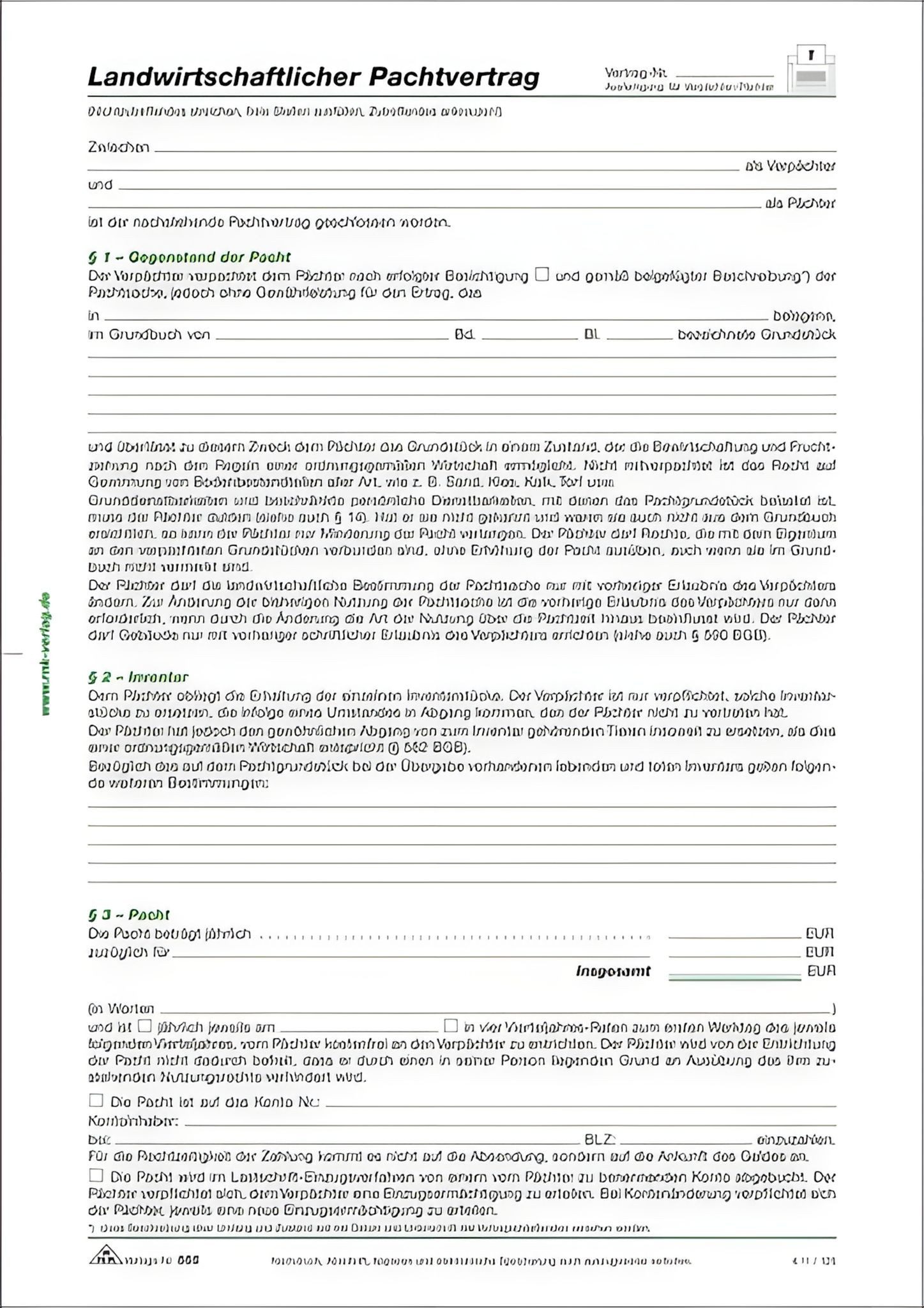 RNK Formularblock RNK Pachtvertrag landwirtschaftlich A4
