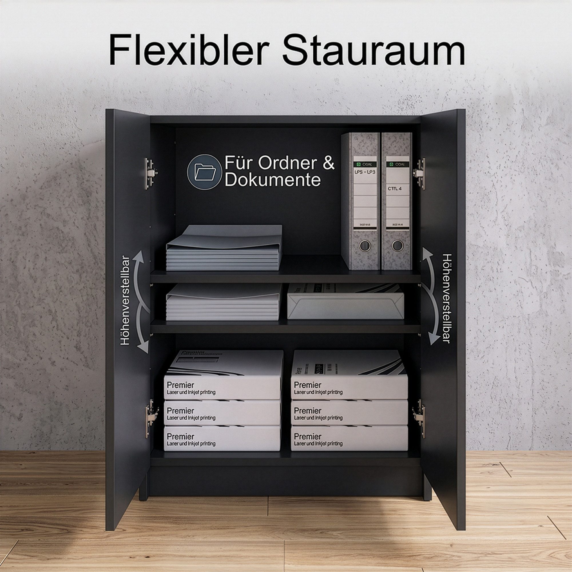 InnoFurn Aktenschrank Elona Druckerkommode (Druckertisch, Extra Tief für Drucker) Druckerschrank Soft-Close & Push-to-Open, Made in Germany – Bild 5 von 5