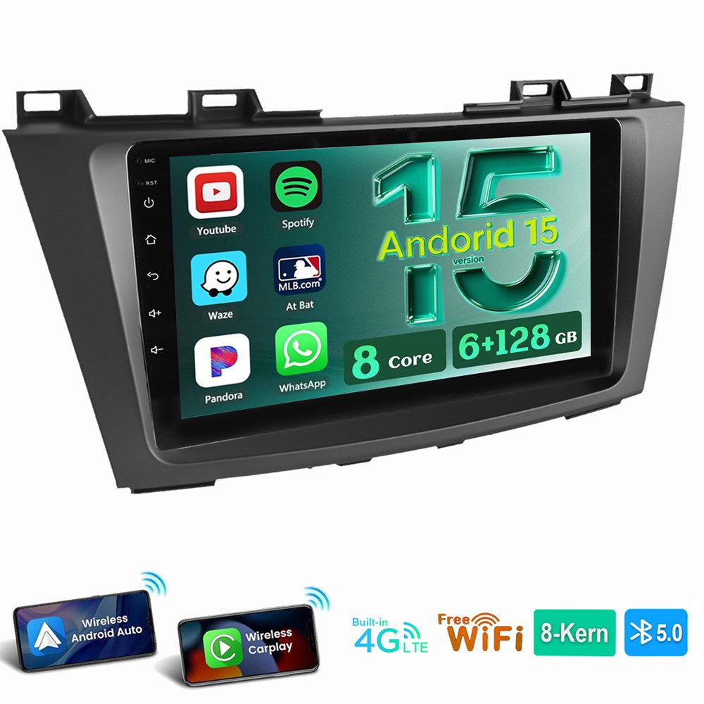 ESSGOO Für Mazda 5 2010-2015 6+128GB 8-Kern RDS SWC Bluetooth 5.0 Carplay Autoradio (Digitalradio (DAB), RDS, FM, AM, Apple Carplay Android Auto SWC EQ BT SWC)