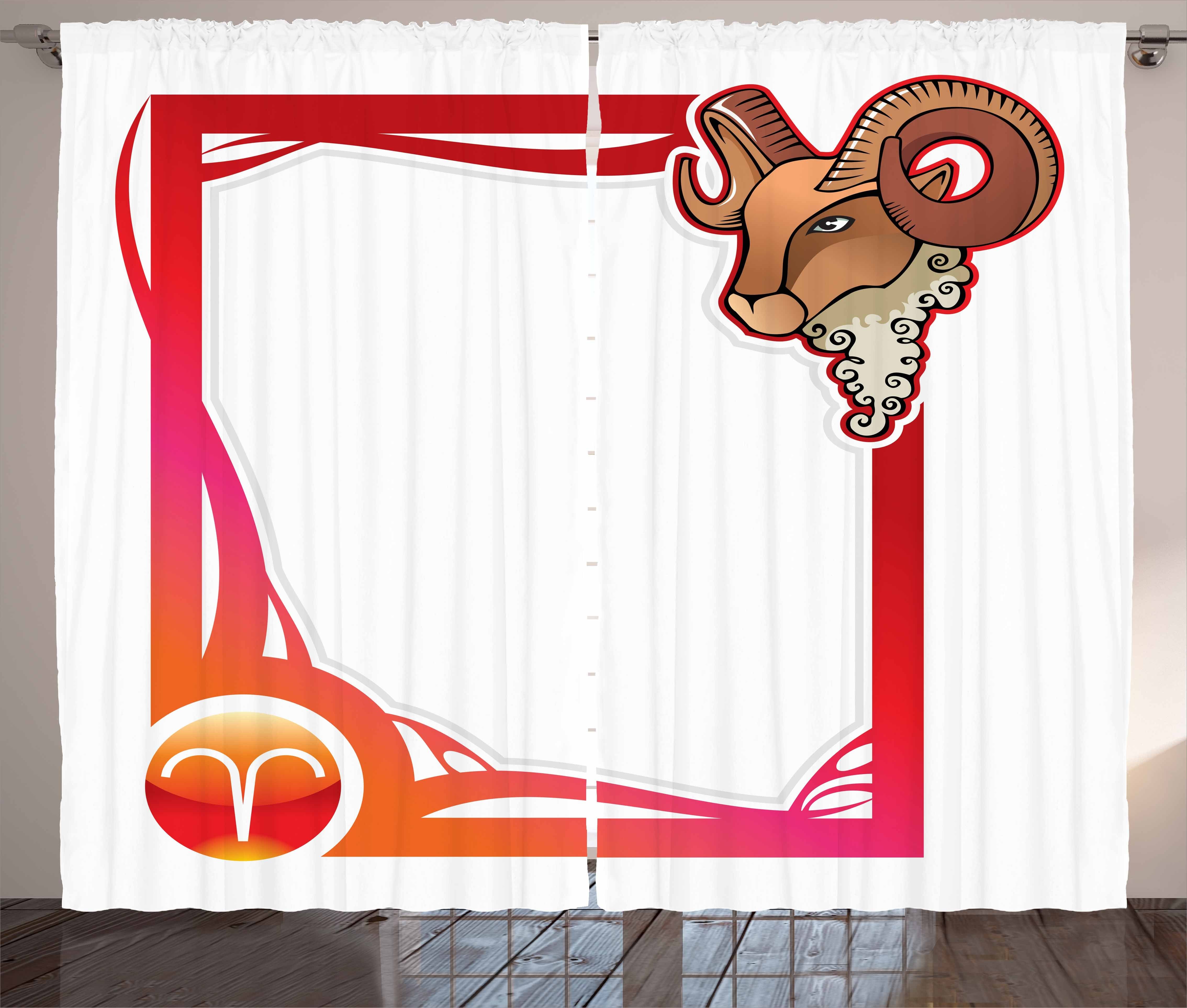 Sternzeichen Vorhang Abakuhaus, Widder Cartoon-Rahmen mit Gardine und Haken, Kräuselband Schlaufen Schlafzimmer