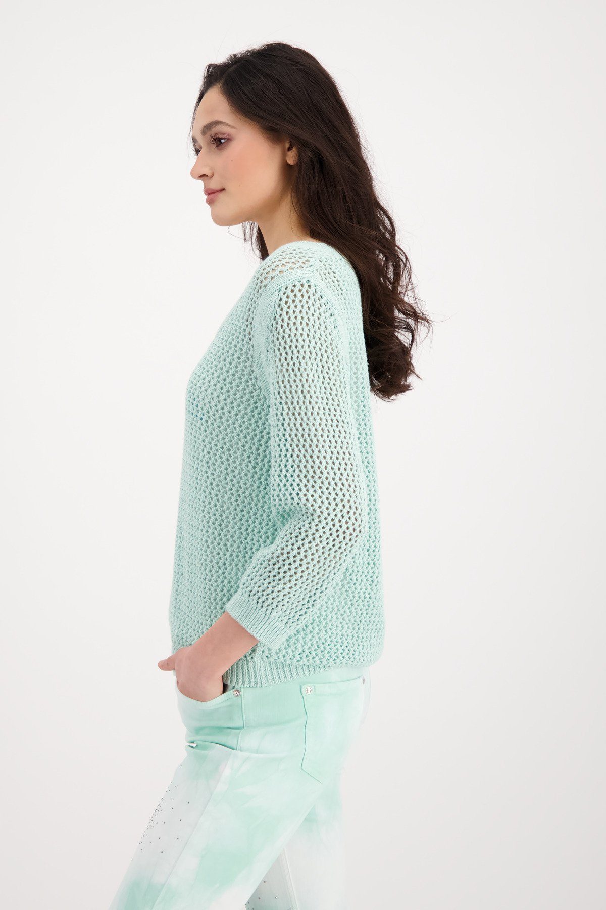 Monari Strickpullover Basic Pullover mit Lochmuster